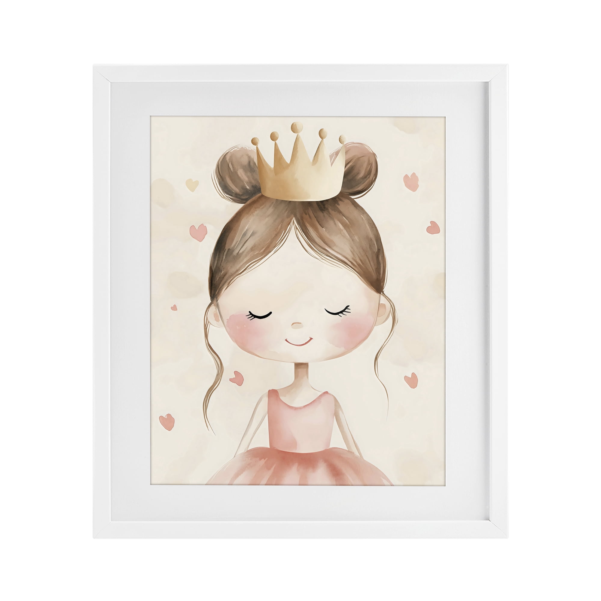Stupell Industries Pink Ballerina in Crown White Framed Print Under Glass, design by Creative Studio