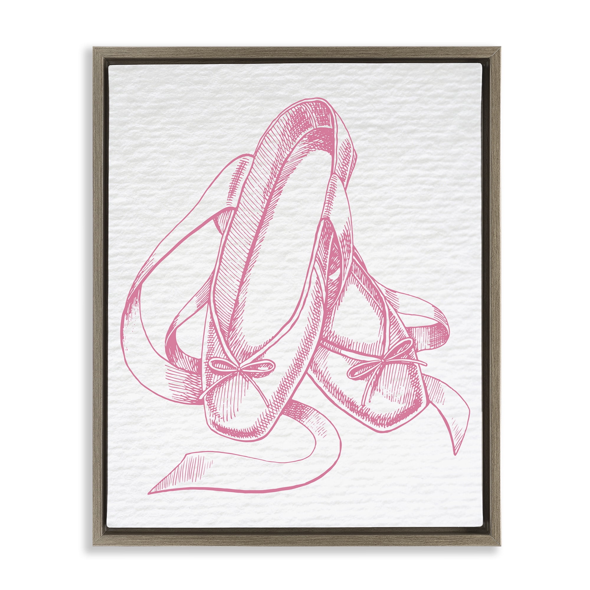 Stupell Industries Pink Ballet Slippers Sports Painting Brown Floater Framed Art Print Wall Art, 25 x 31