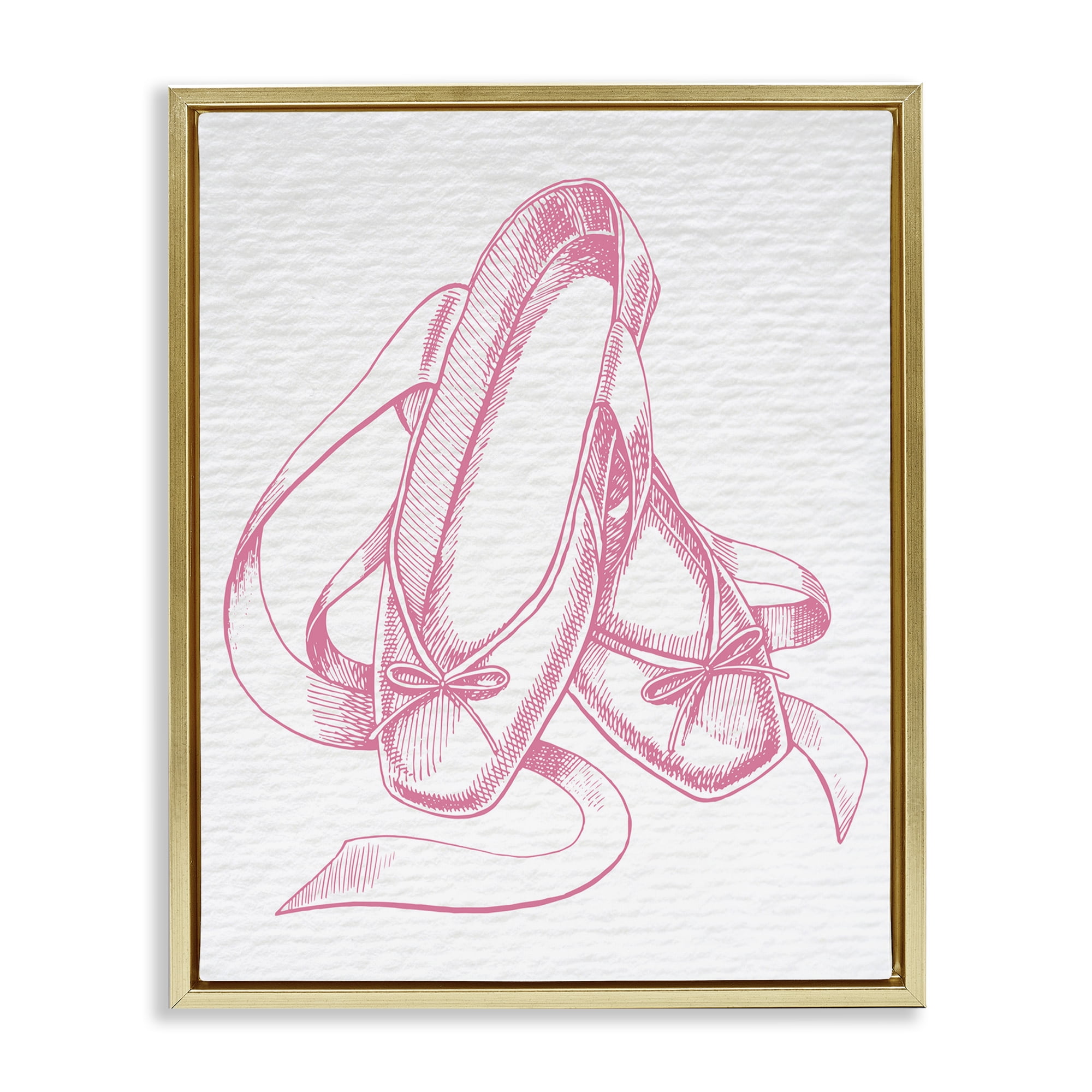 Stupell Industries Pink Ballet Slippers Sports Painting Gold Floater Framed Art Print Wall Art, 17 x 21