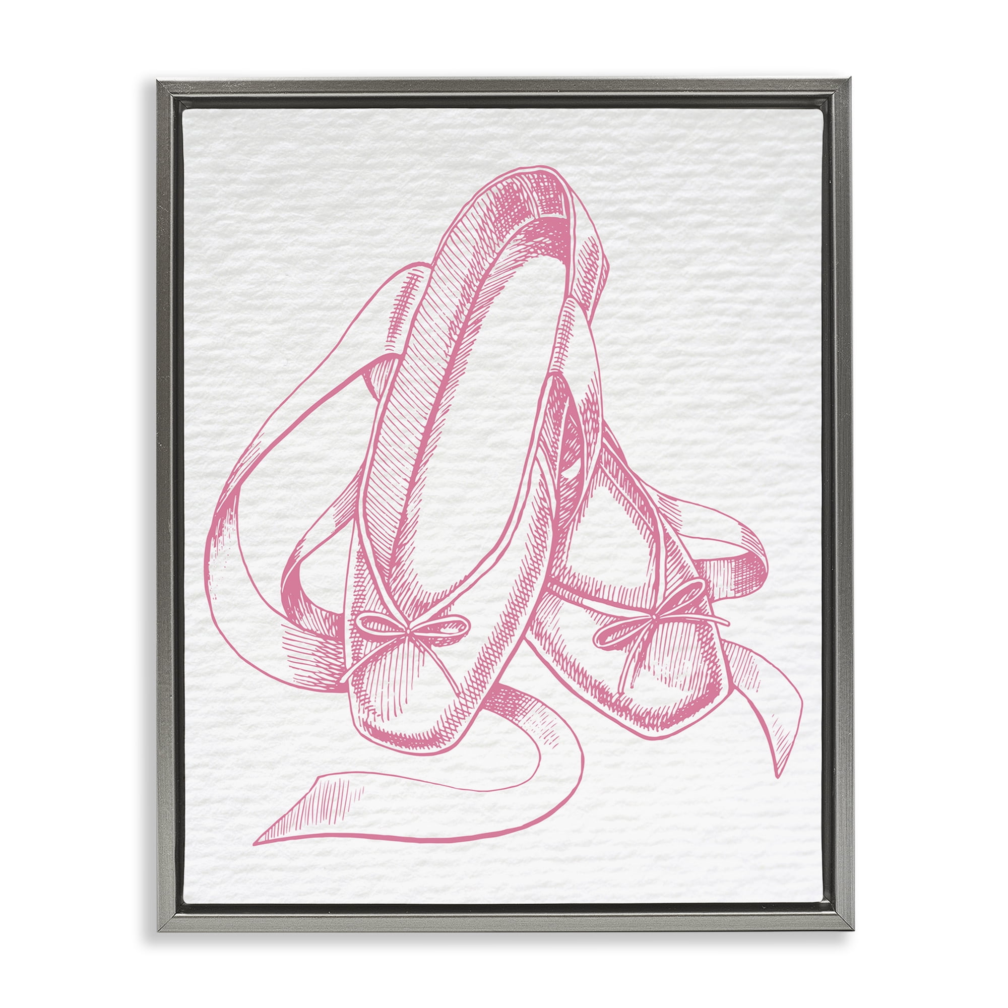 Stupell Industries Pink Ballet Slippers Sports Painting Gray Floater Framed Art Print Wall Art, 25 x 31