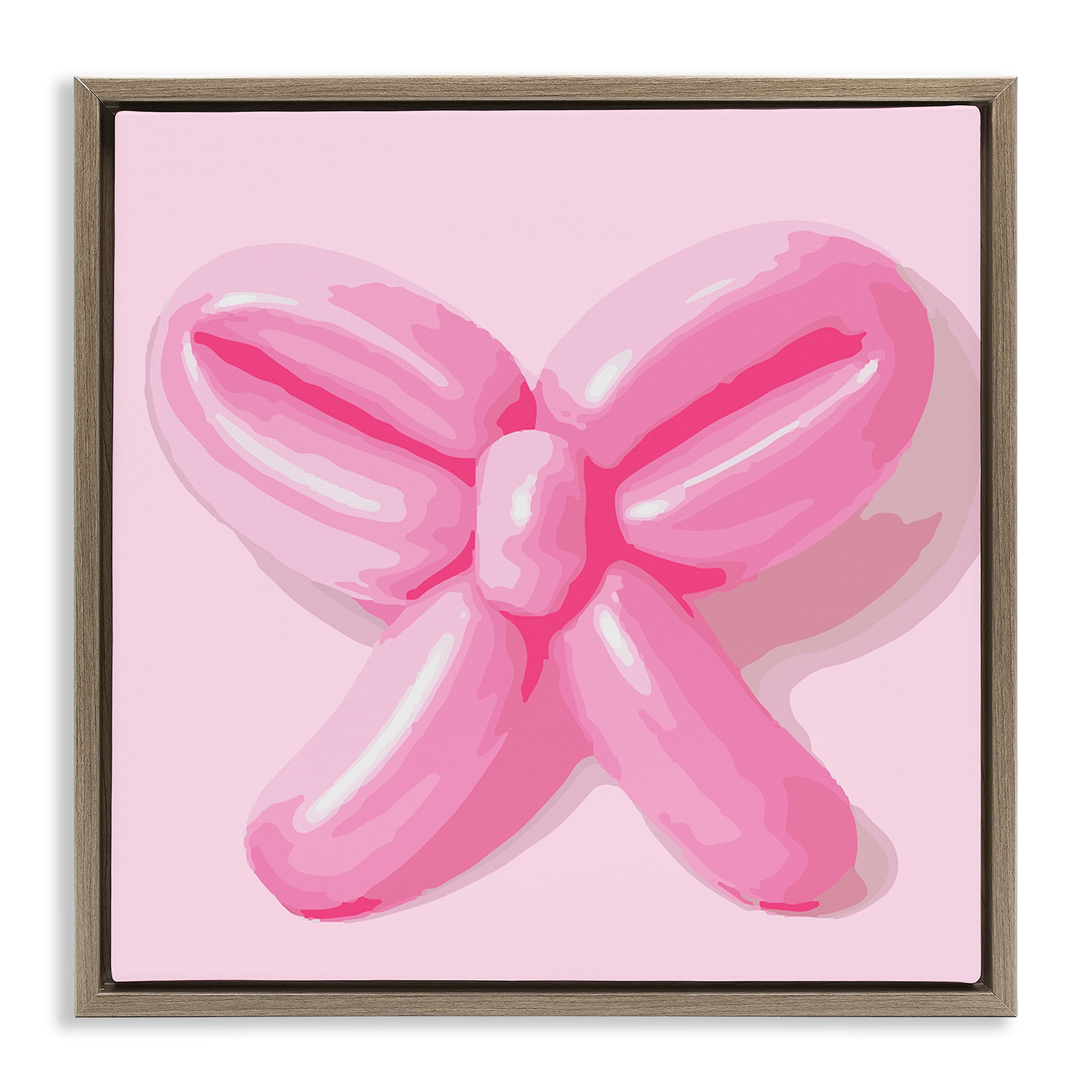 Stupell Industries Pink Balloon Bow Abstract Painting Brown Floater Framed Canvas Art Print Wall Art, 25 x 25