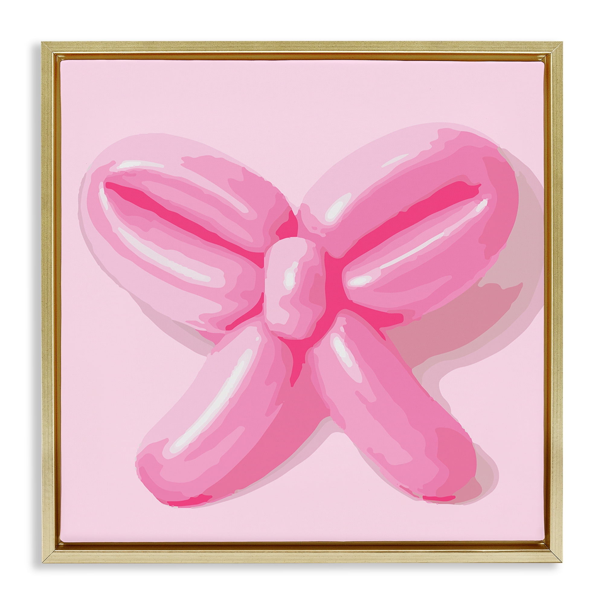 Stupell Industries Pink Balloon Bow Abstract Painting Gold Floater Framed Canvas Art Print Wall Art, 25 x 25