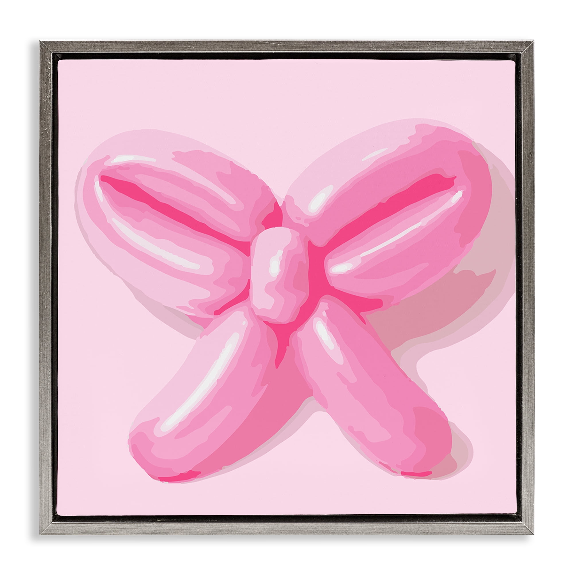 Stupell Industries Pink Balloon Bow Abstract Painting Gray Floater Framed Canvas Art Print Wall Art, 25 x 25