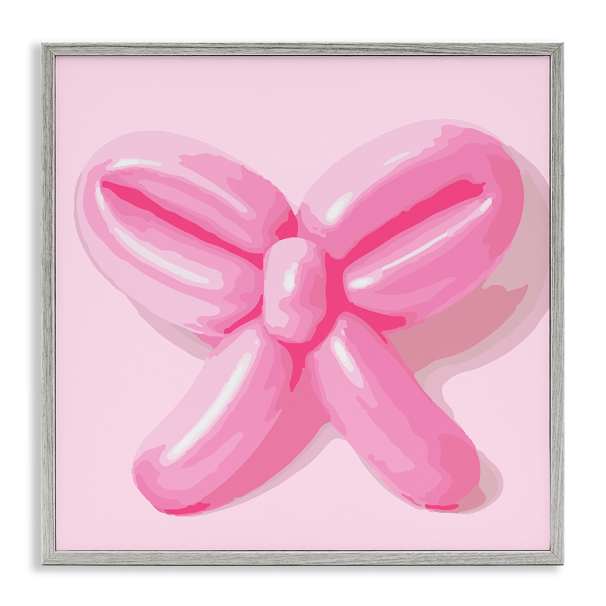 Stupell Industries Pink Balloon Bow Abstract Painting Gray Framed Art Print Wall Art, 17 x 17