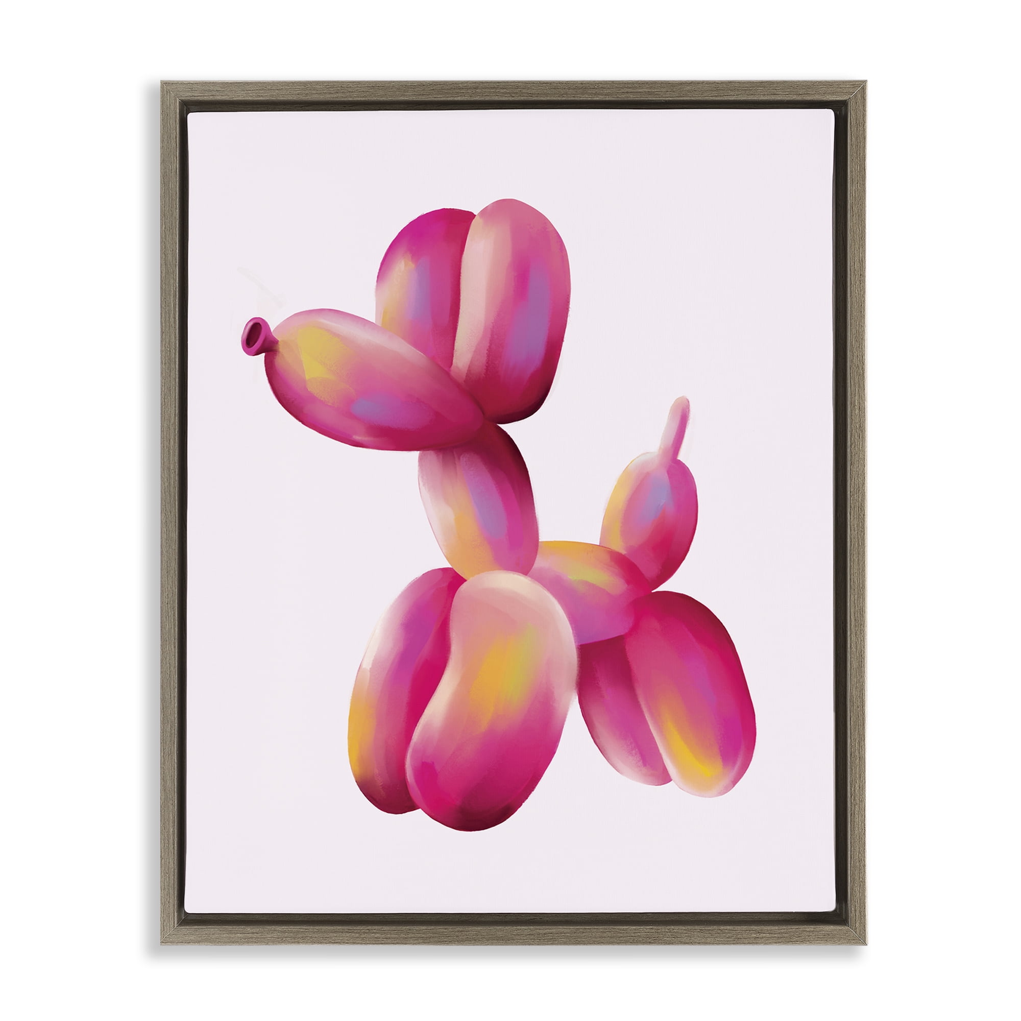 Stupell Industries Pink Balloon Dog Animals Painting Brown Floater Framed Canvas Art Print Wall Art, 25 x 31