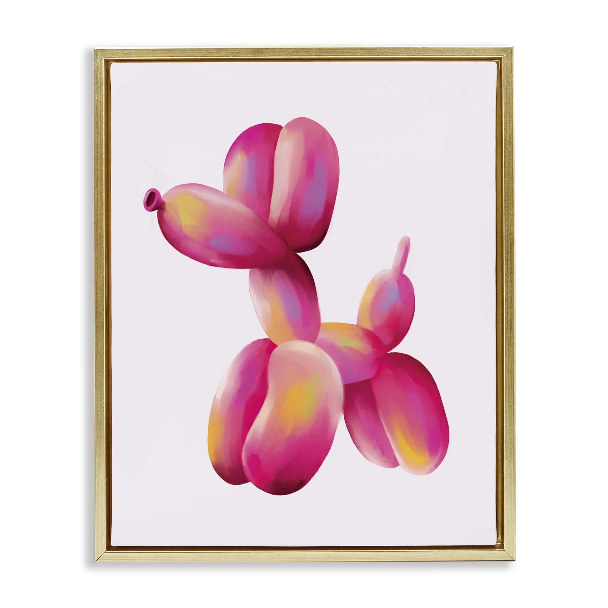 Stupell Industries Pink Balloon Dog Animals Painting Gold Floater Framed Canvas Art Print Wall Art, 17 x 21