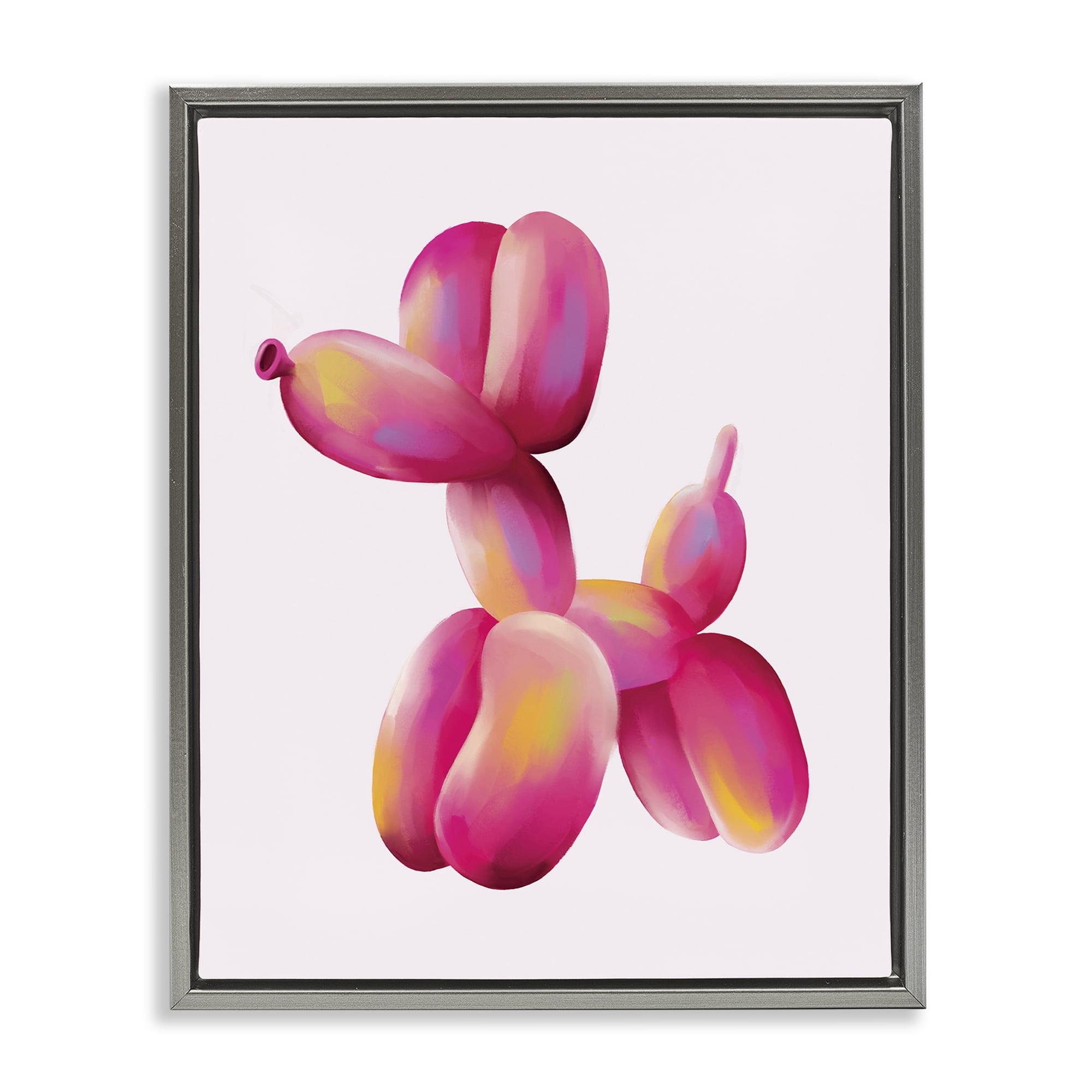 Stupell Industries Pink Balloon Dog Animals Painting Gray Floater Framed Canvas Art Print Wall Art, 25 x 31