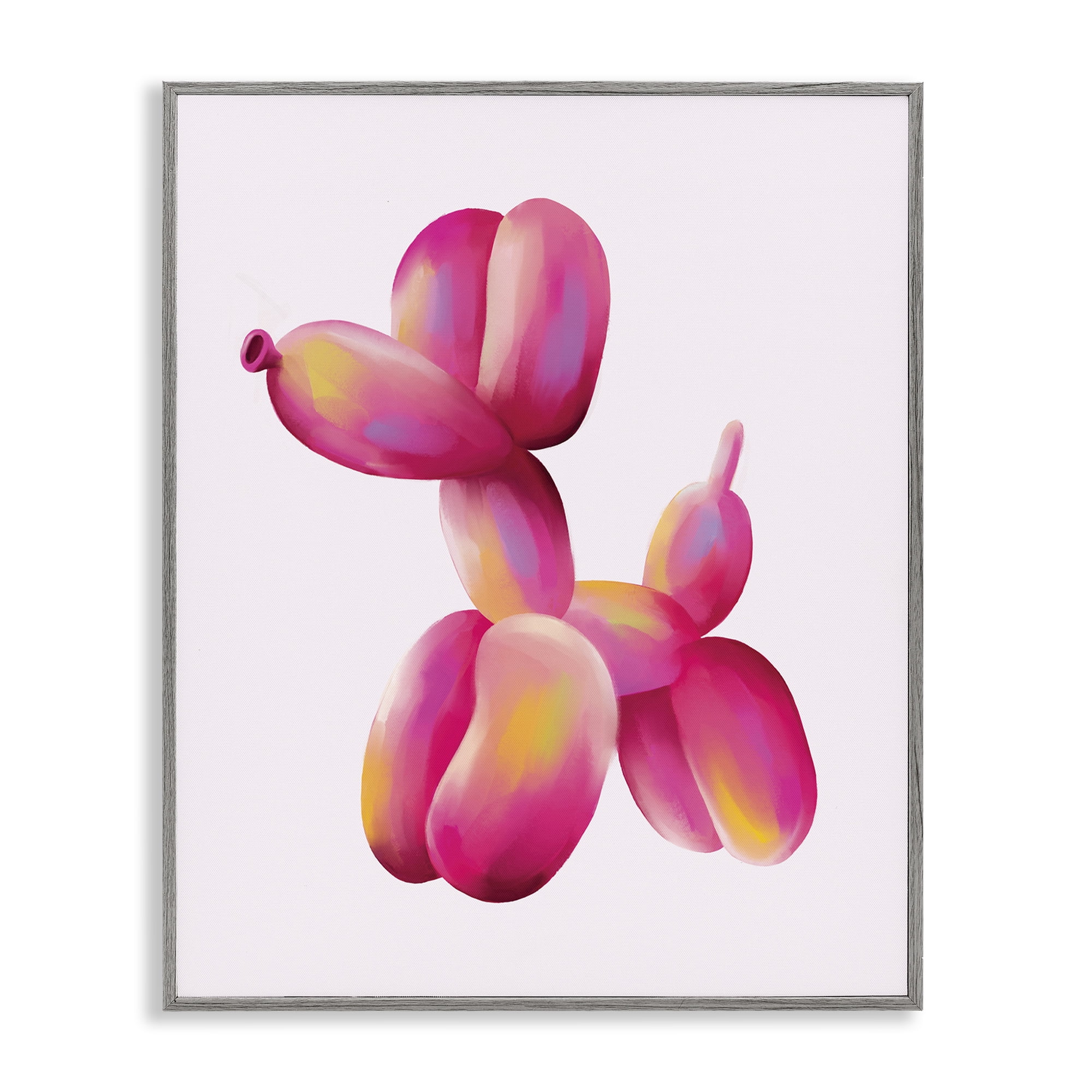 Stupell Industries Pink Balloon Dog Animals Painting Gray Framed Art Print Wall Art, 11 x 14
