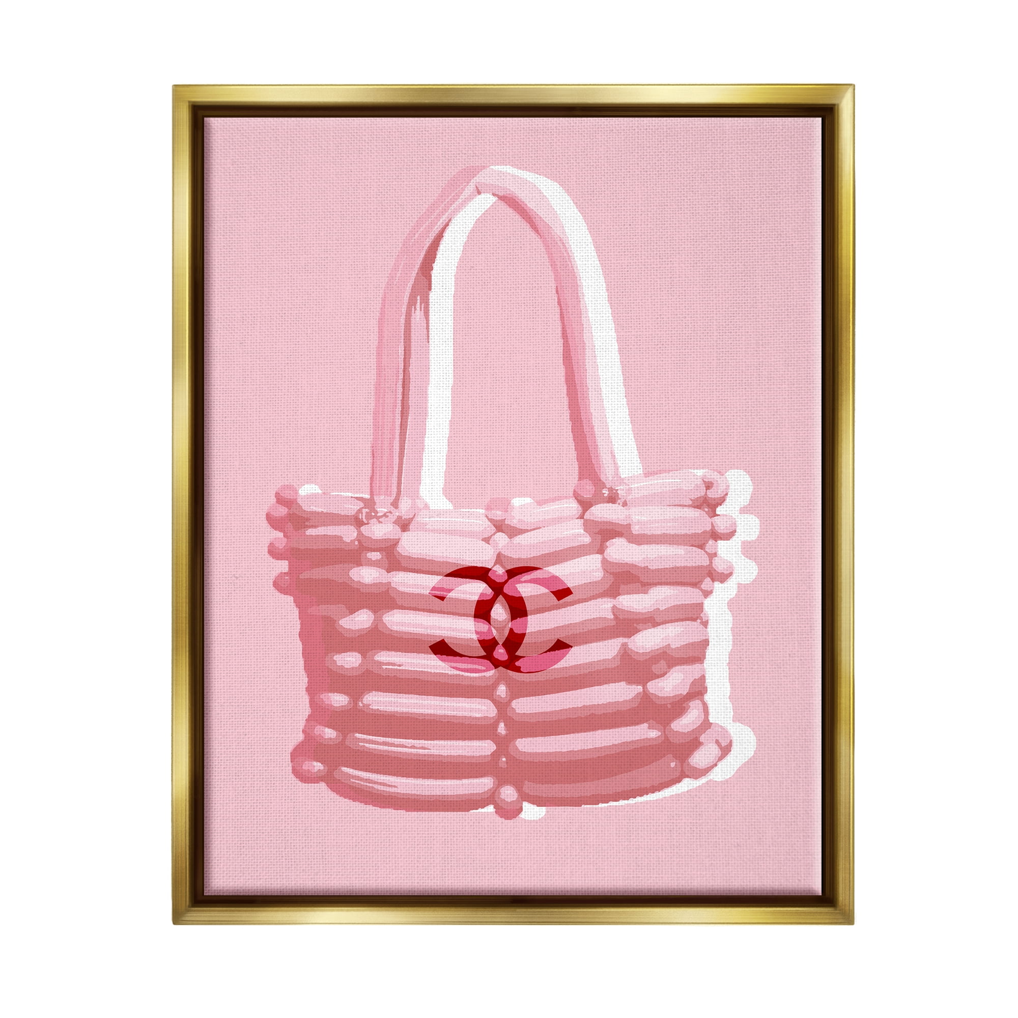 Stupell Industries Pink Balloon Purse Abstract Painting Gold Floater Framed Art Print Wall Art, 17 x 21