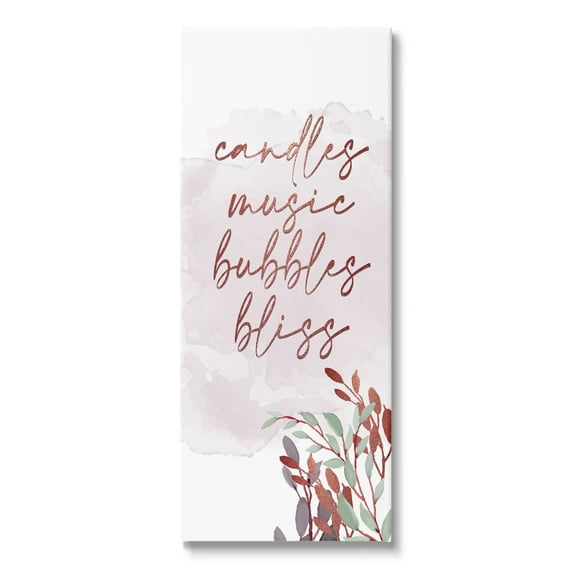 Stupell Industries Pink Bathroom Words Botanical & Floral Painting Gallery Wrapped Canvas Art Print Wall Art, 17 x 40