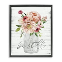 Stupell Industries Pink Be Still Bouquet Religious Painting Black Floater Framed Canvas Art Print Wall Art, 17 x 21