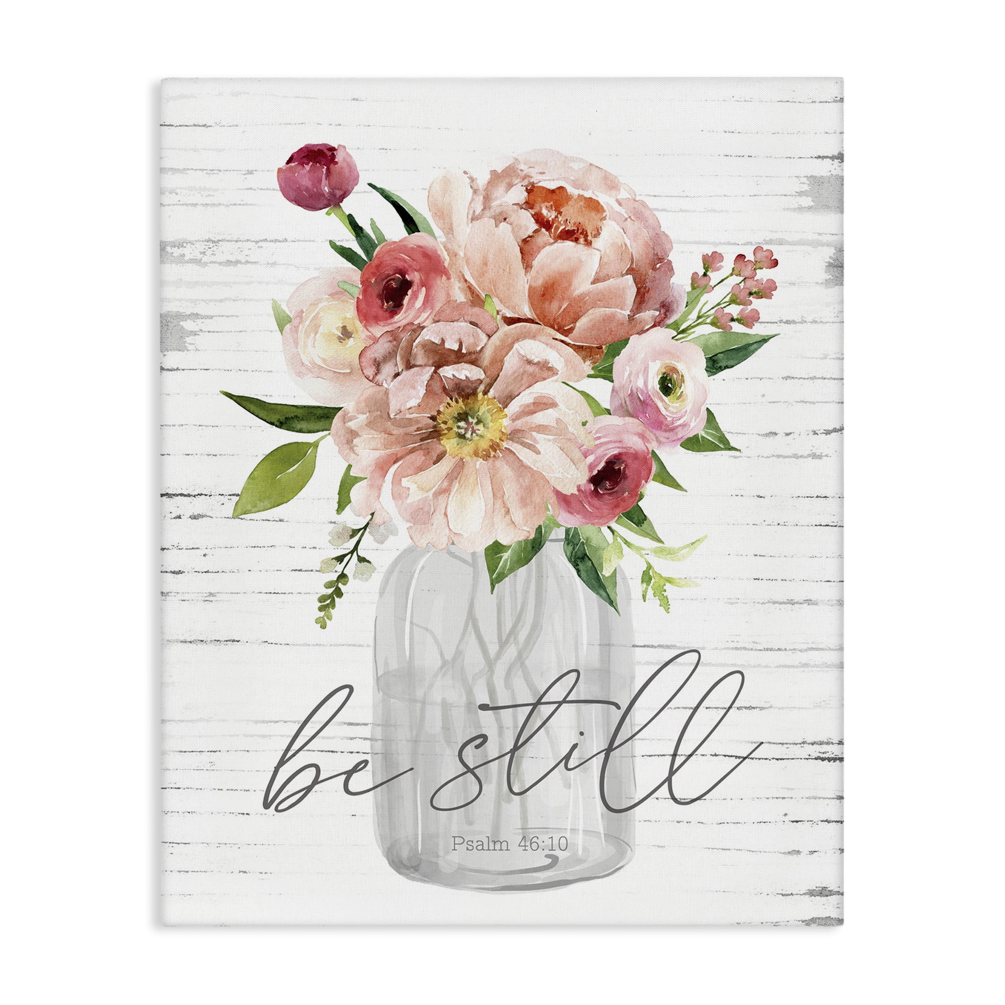 Stupell Industries Pink Be Still Bouquet Religious Painting Gallery Wrapped Canvas Art Print Wall Art, 36 x 48
