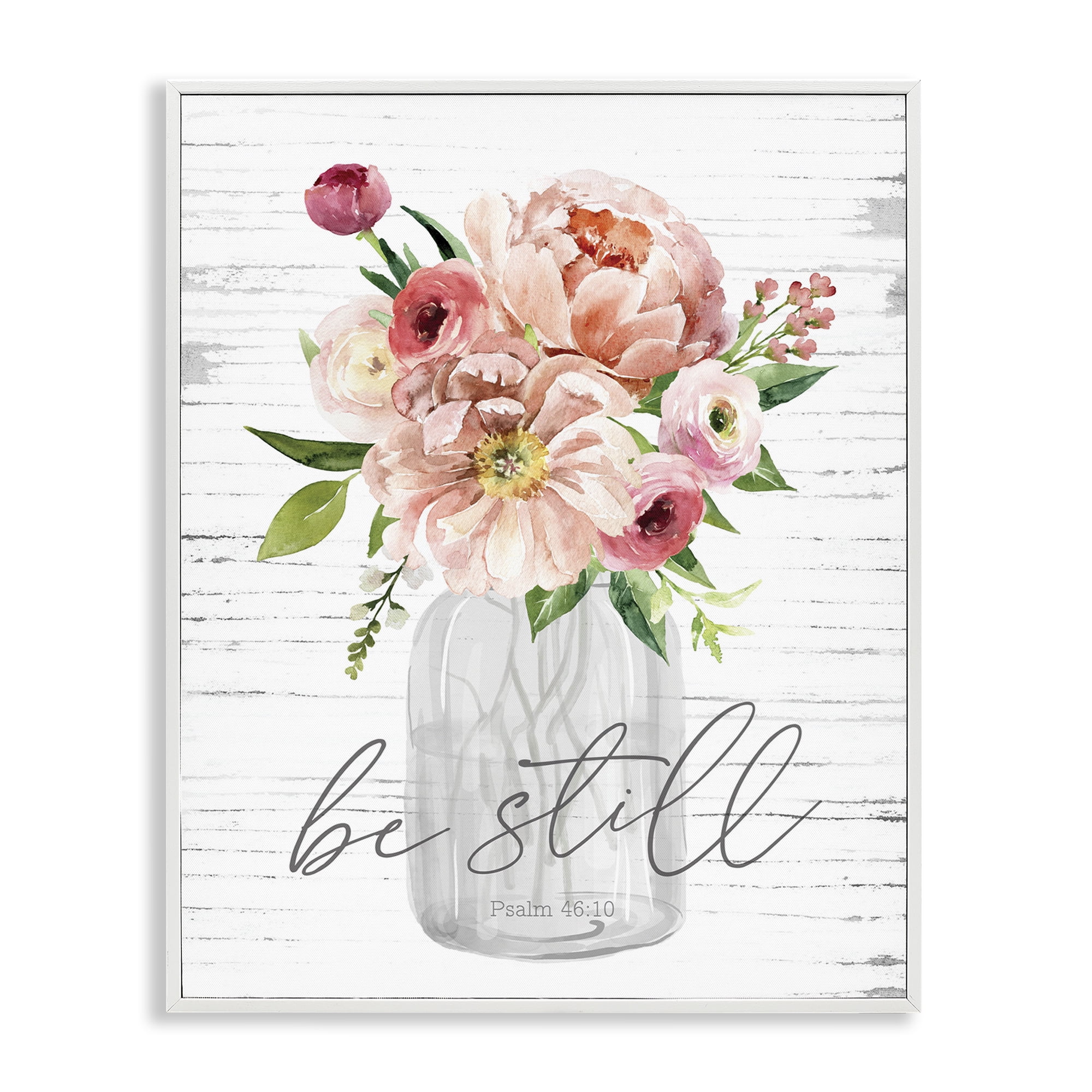 Stupell Industries Pink Be Still Bouquet Religious Painting White Framed Art Print Wall Art, 16 x 20