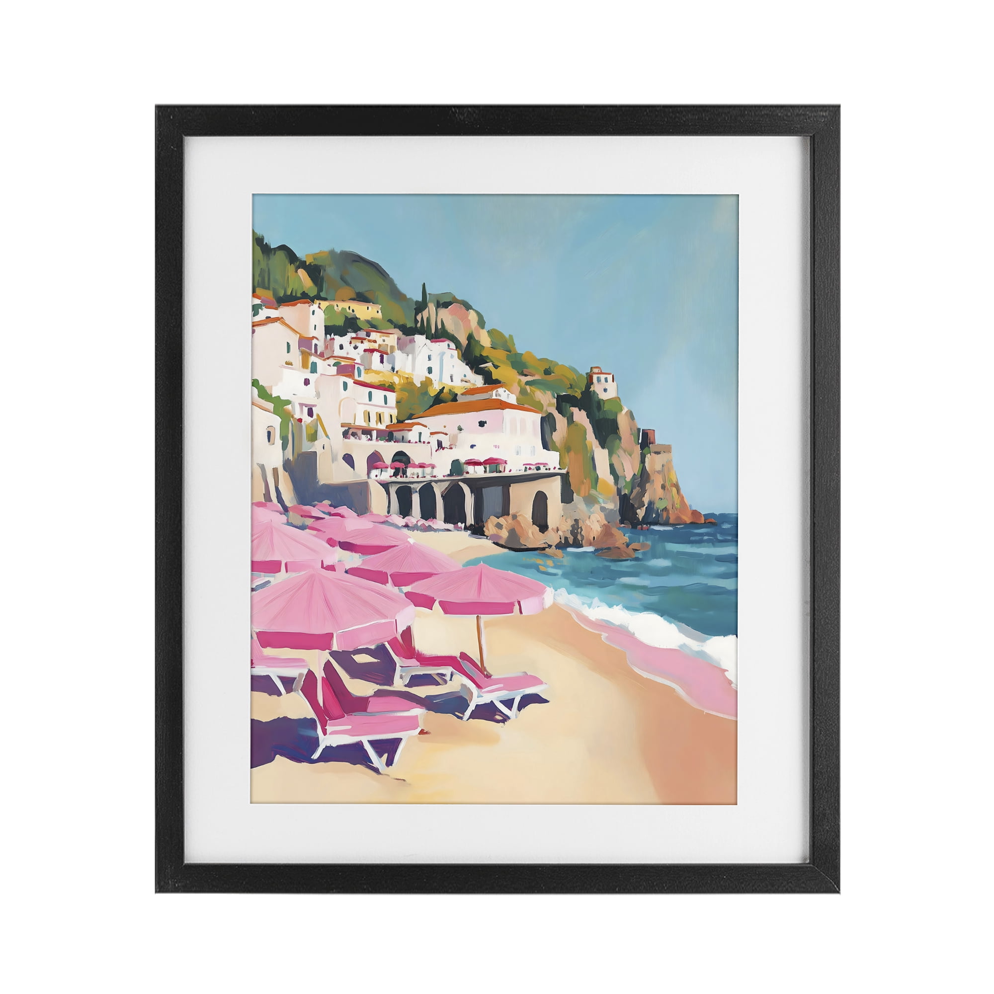 Stupell Industries Pink Beach Chairs on Shoreline Black Framed Print Under Glass, design by The Prints Vibe