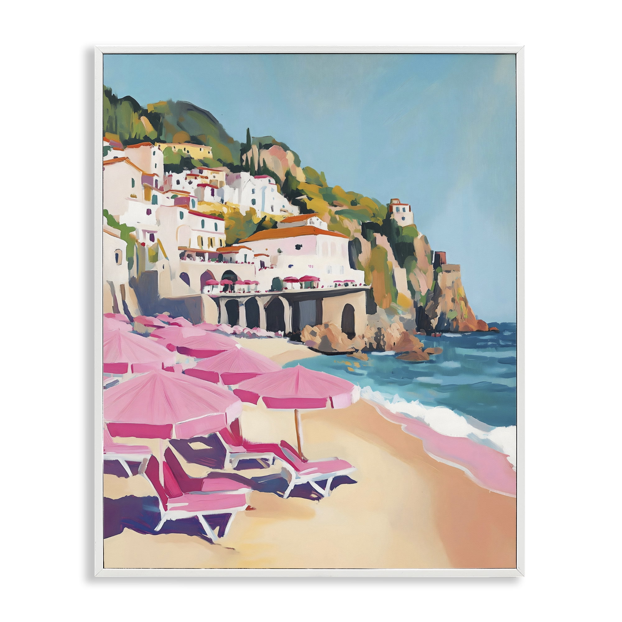Stupell Industries Pink Beach Chairs on Shoreline White Framed Giclee Art, design by The Prints Vibe