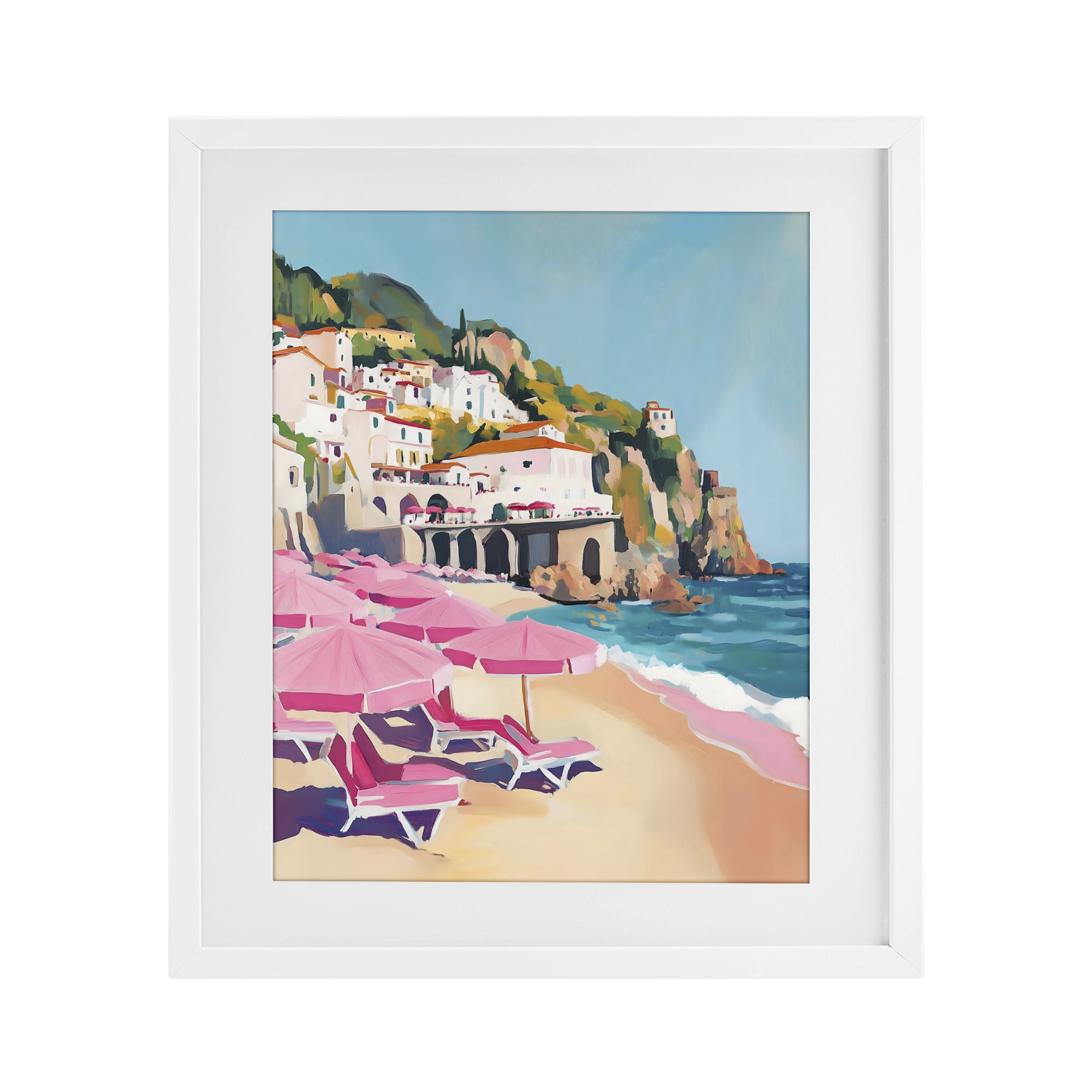 Stupell Industries Pink Beach Chairs on Shoreline White Framed Print Under Glass, design by The Prints Vibe