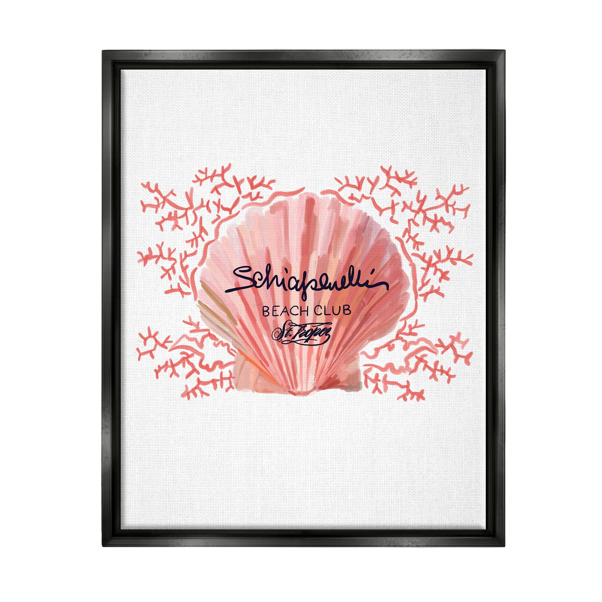 Stupell Industries Pink Beach Club Shell Animals & Insects Painting Black Floater Framed Canvas Art Print Wall Art, 25 x 31