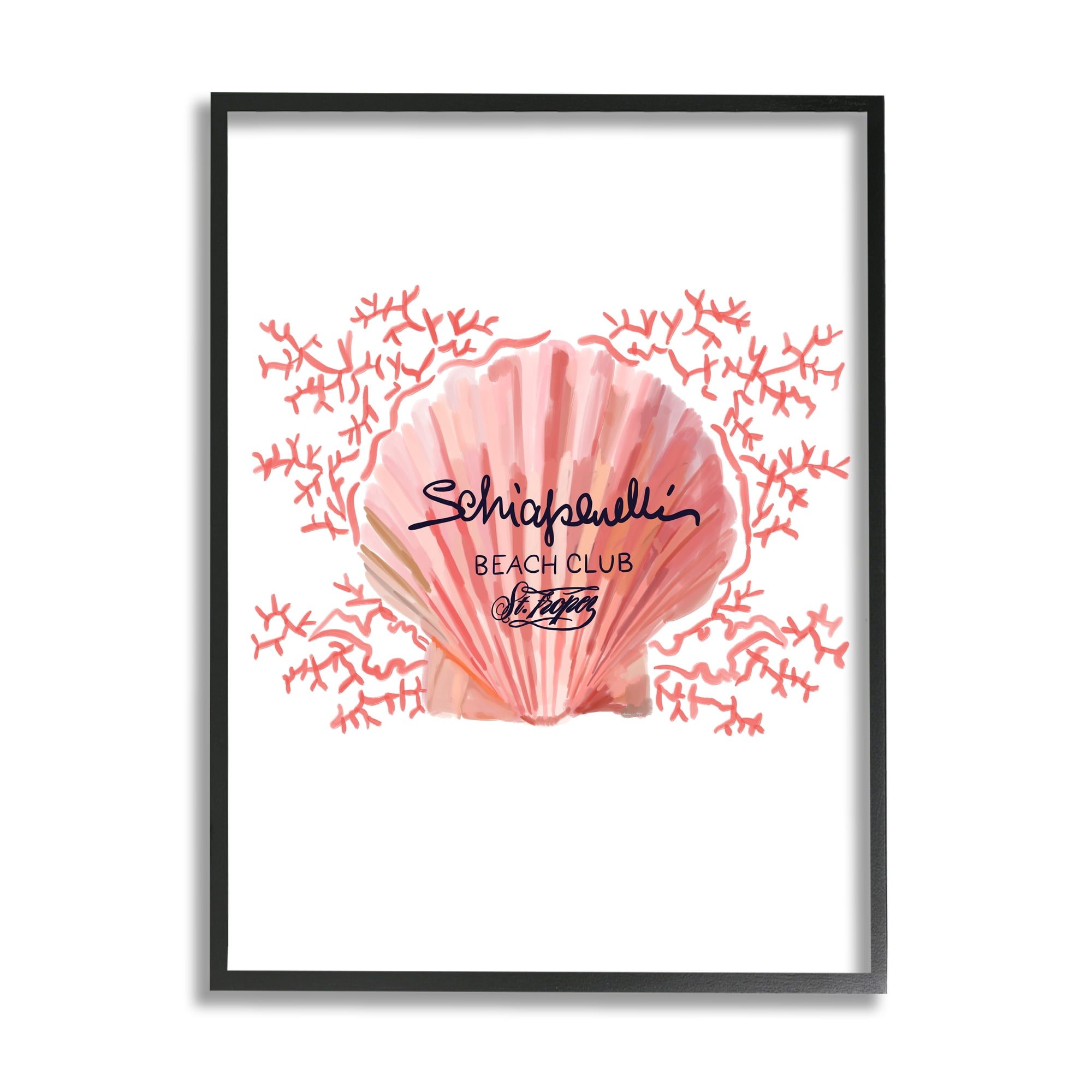 Stupell Industries Pink Beach Club Shell Animals & Insects Painting Black Framed Art Print Wall Art, 11 x 14
