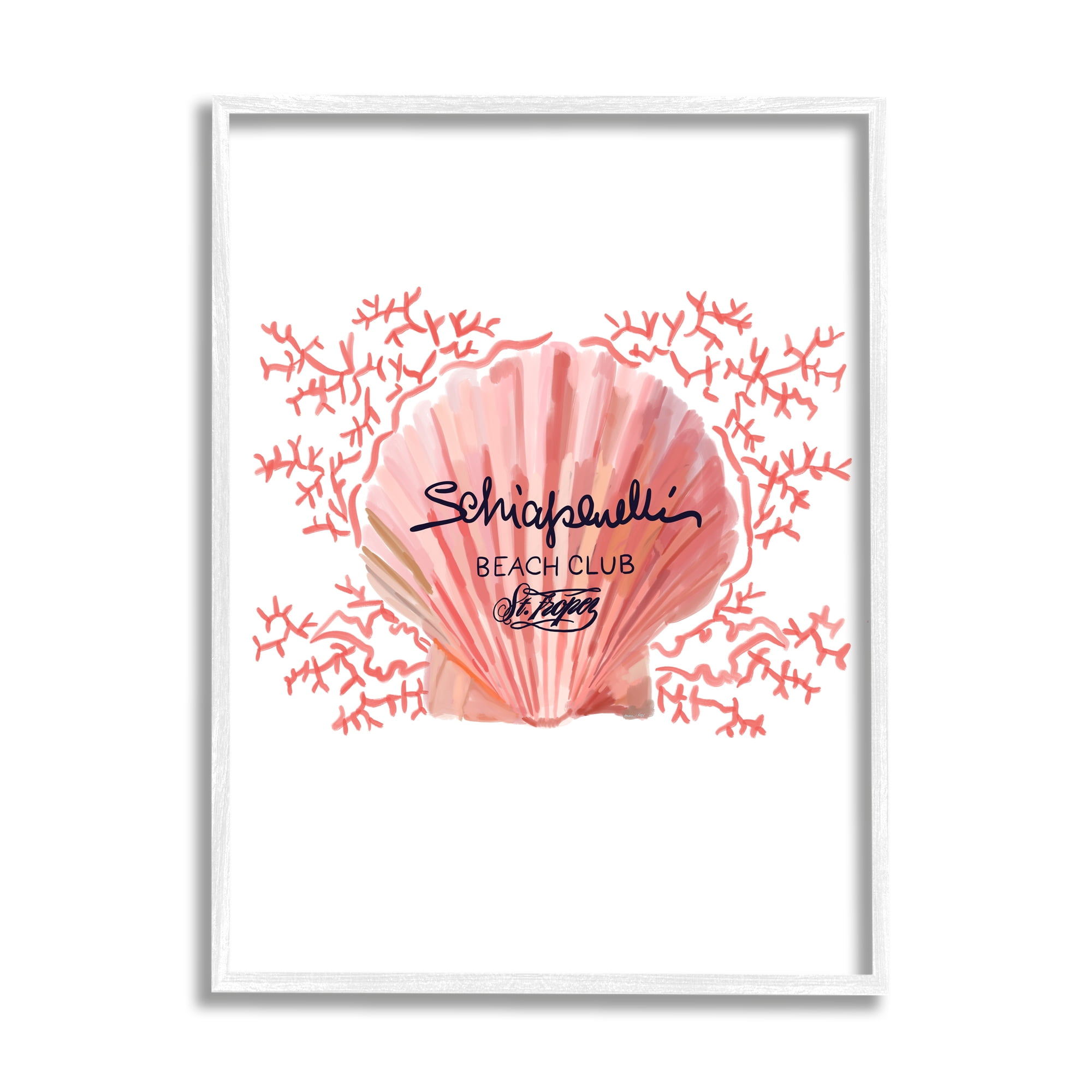 Stupell Industries Pink Beach Club Shell Animals & Insects Painting White Framed Art Print Wall Art, 24 x 30