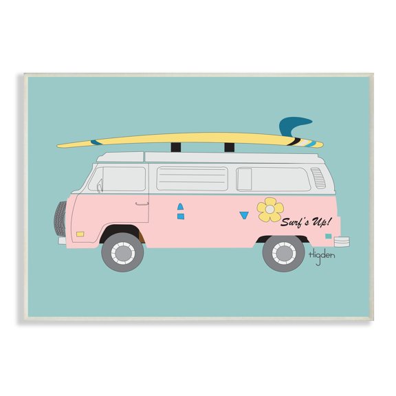 Stupell Industries Pink Beach Cruiser Van Summer Surf Illustration Wall Plaque by Mark Higden