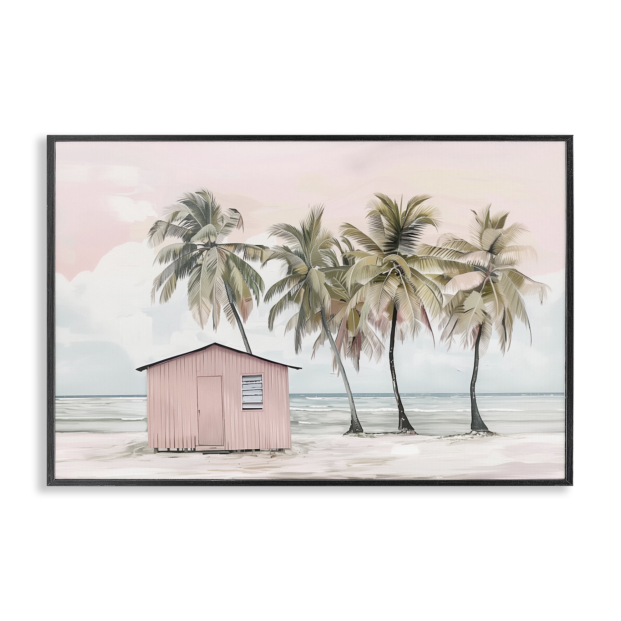 Stupell Industries Pink Beach Hut & Palms Nautical & Beach Painting Black Framed Art Print Wall Art, 24 x 16