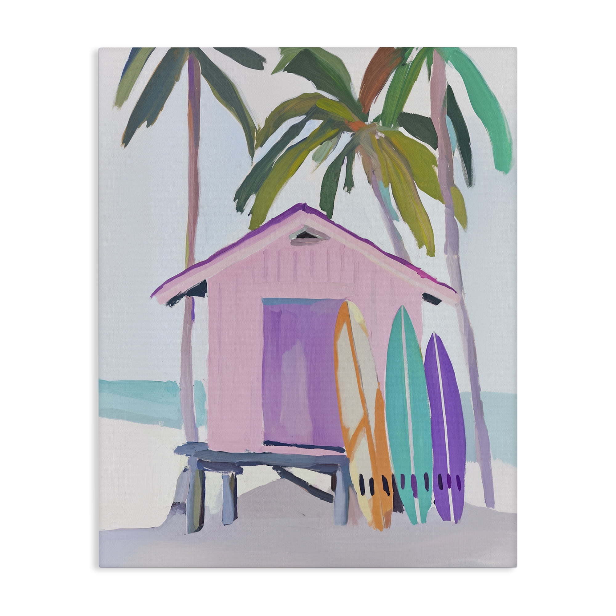Stupell Industries Pink Beach Hut with Surfboards Canvas Wall Art, design by Sisi and Seb