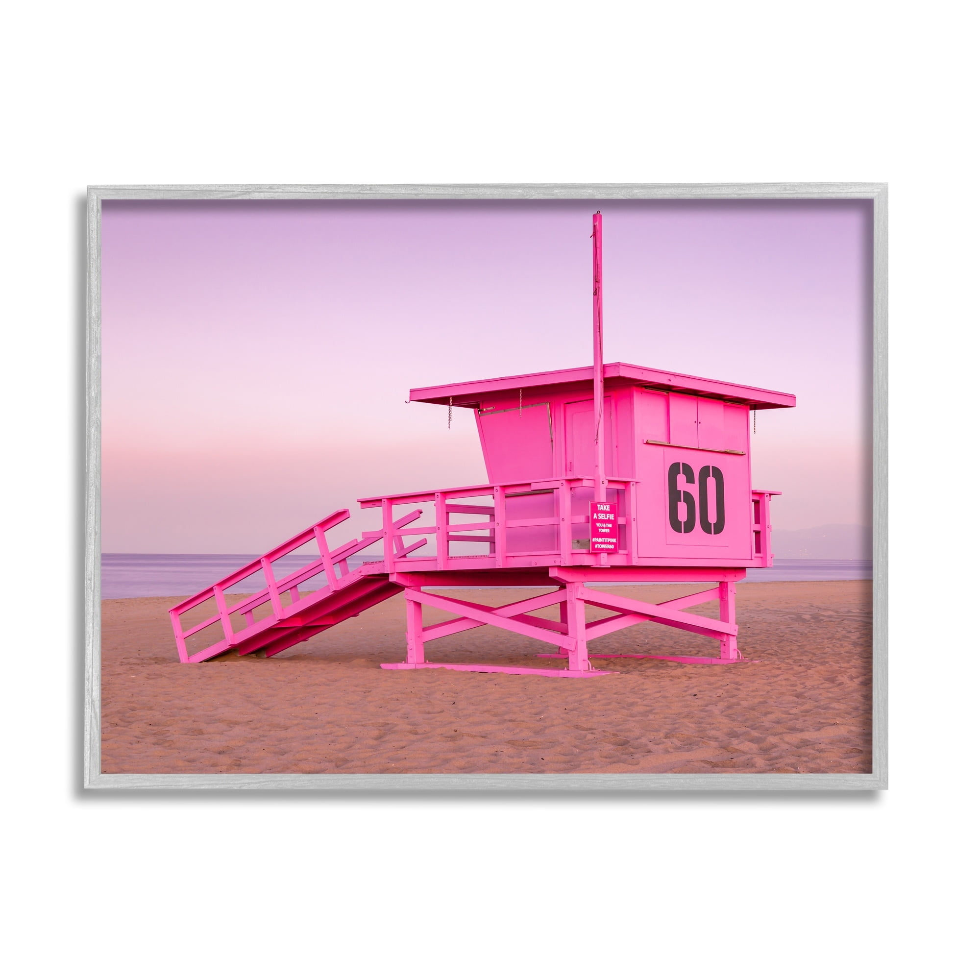 Stupell Industries Pink Beach Shack Photography Purple Sky Coast Photograph Gray Framed Art Print Wall Art, Design by Jeff Poe Photography