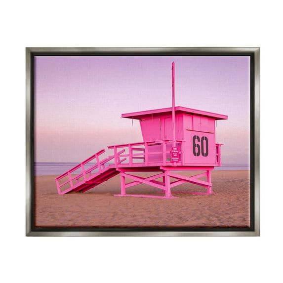 Stupell Industries Pink Beach Shack Photography Purple Sky Coast Photograph Luster Gray Floating Framed Canvas Print Wall Art, Design by Jeff Poe Photography