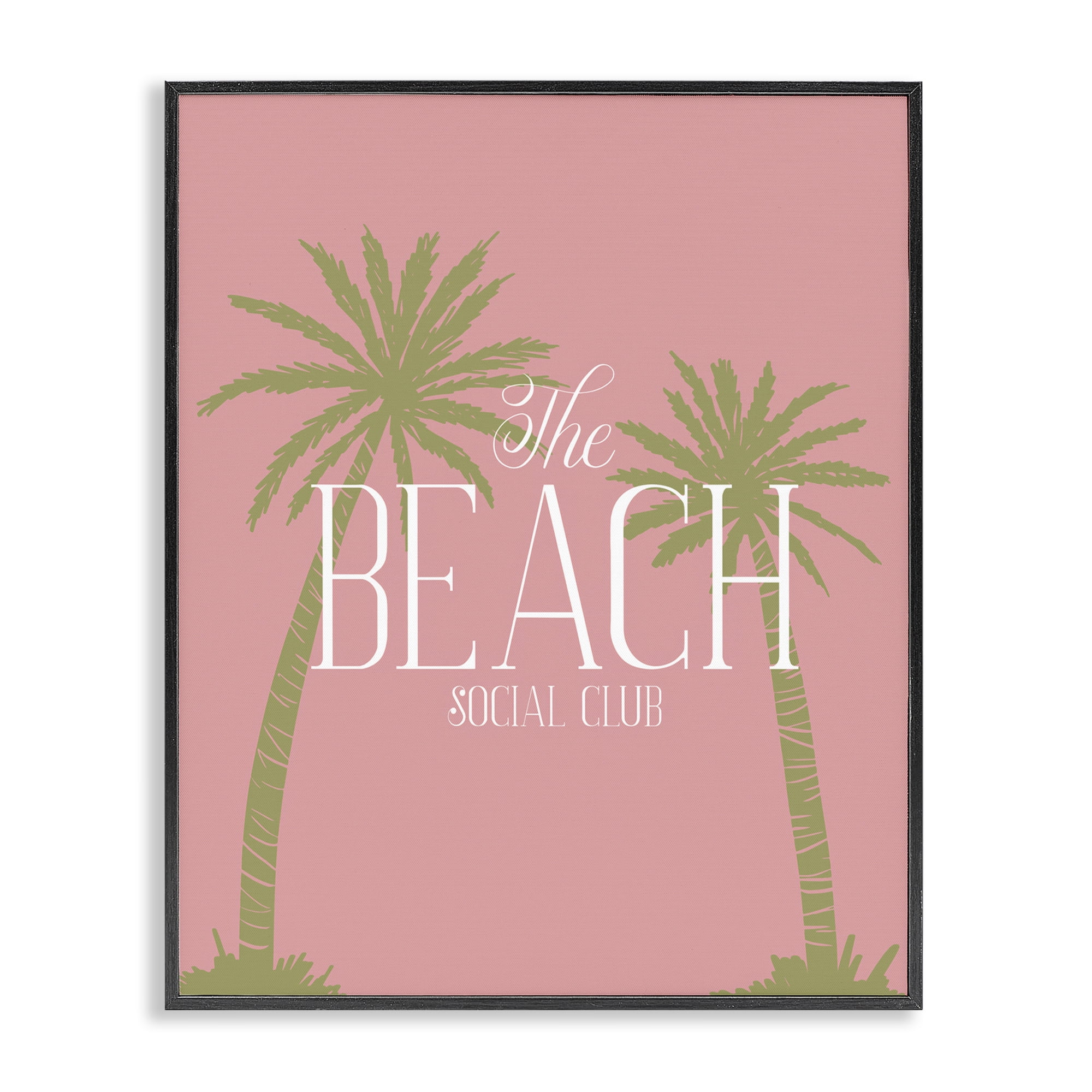 Stupell Industries Pink Beach Social Club Text & Numbers Painting Black Framed Art Print Wall Art, 16 x 20