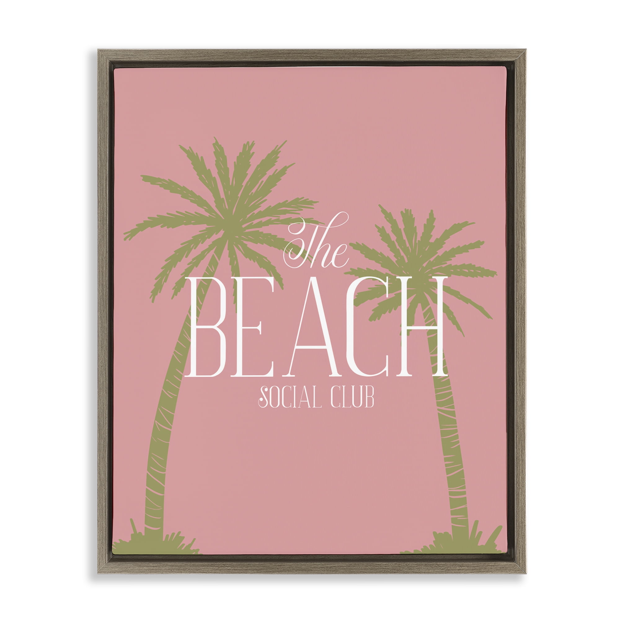 Stupell Industries Pink Beach Social Club Text & Numbers Painting Brown Floater Framed Canvas Art Print Wall Art, 17 x 21