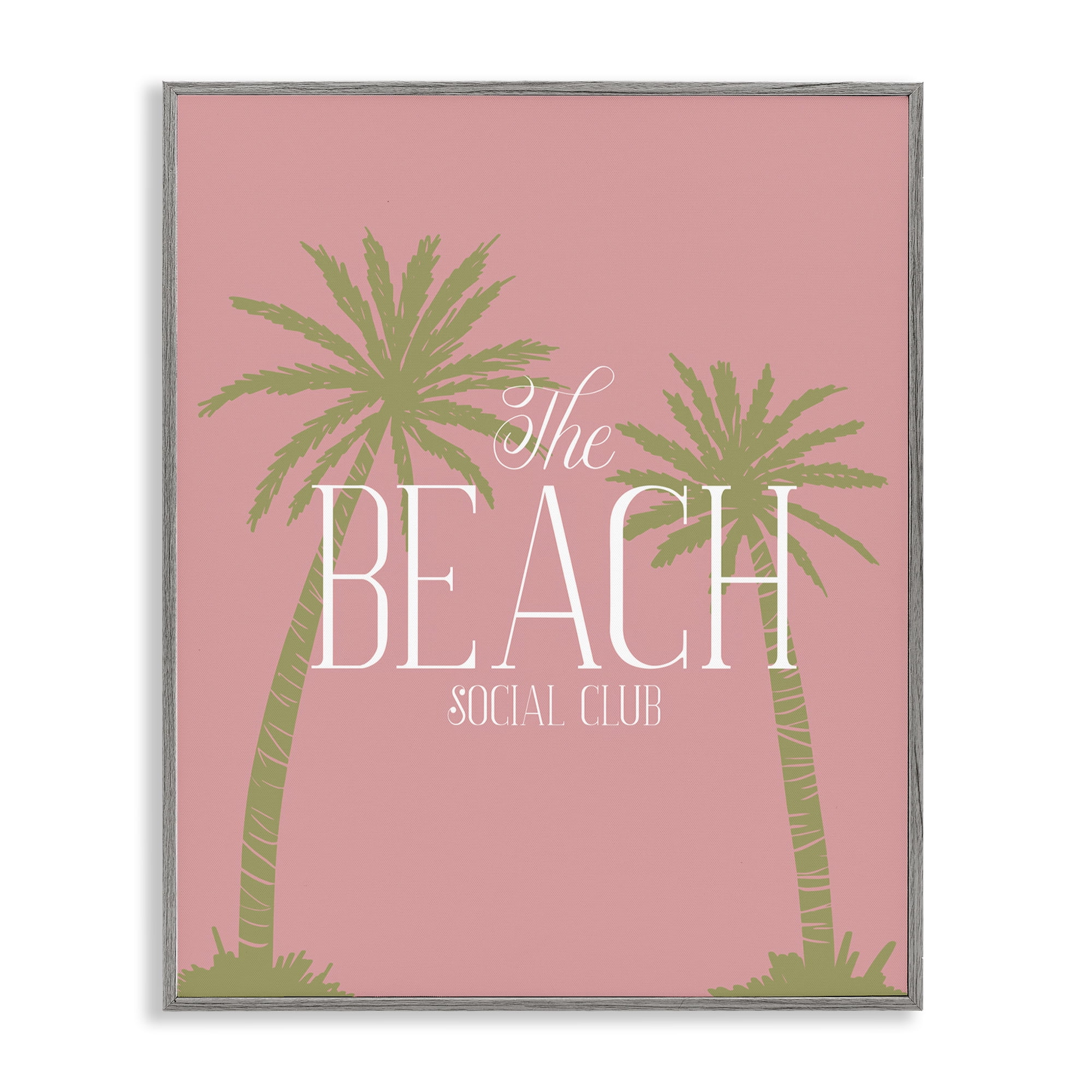 Stupell Industries Pink Beach Social Club Text & Numbers Painting Gray Framed Art Print Wall Art, 11 x 14