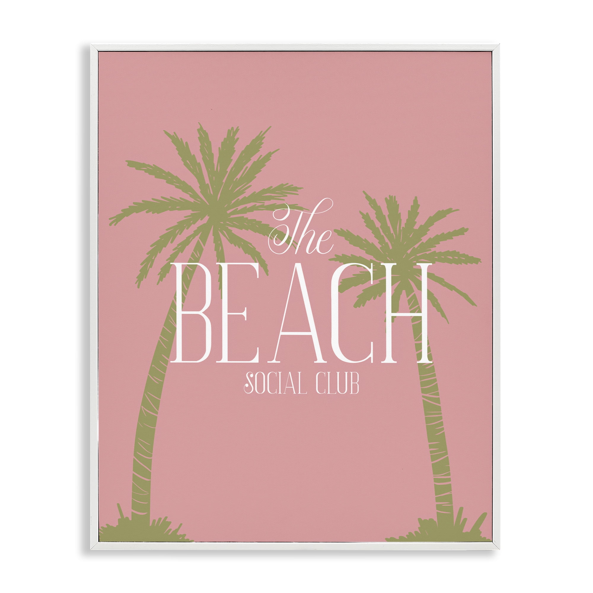 Stupell Industries Pink Beach Social Club Text & Numbers Painting White Framed Art Print Wall Art, 11 x 14