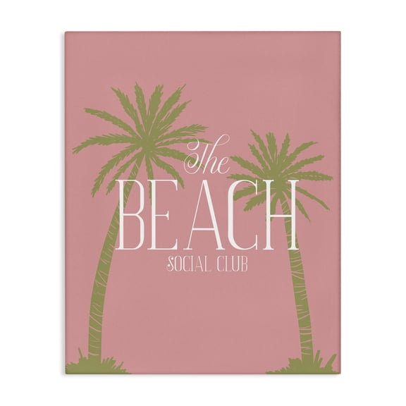 Stupell Industries Pink Beach Social Club Text & Numbers Painting Wrapped Canvas Art Print Wall Art, 24 x 30