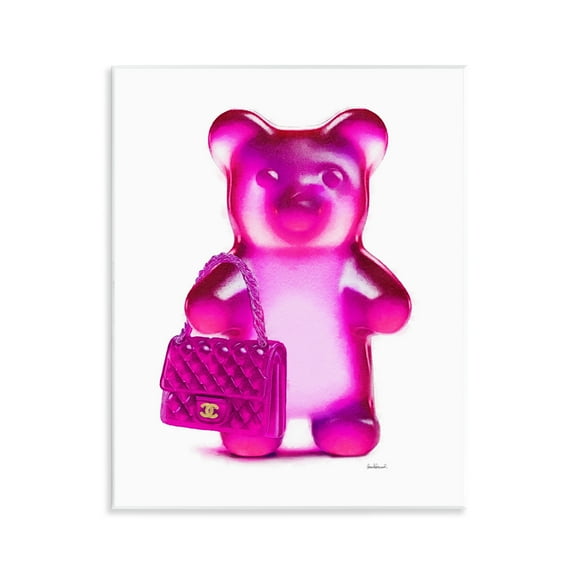 Stupell Industries Pink Bear & Purse Fashion Painting Unframed Art Print Wall Art, 11 x 14