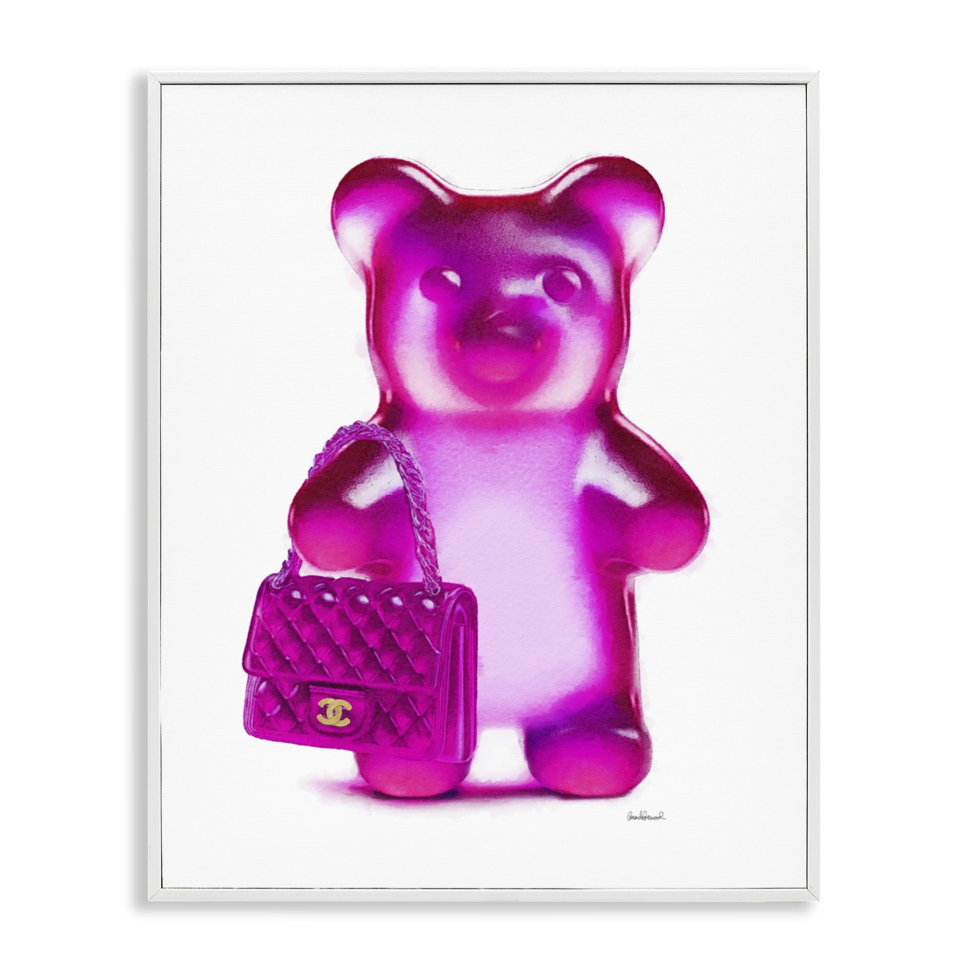 Stupell Industries Pink Bear & Purse Fashion Painting White Framed Art Print Wall Art, 11 x 14