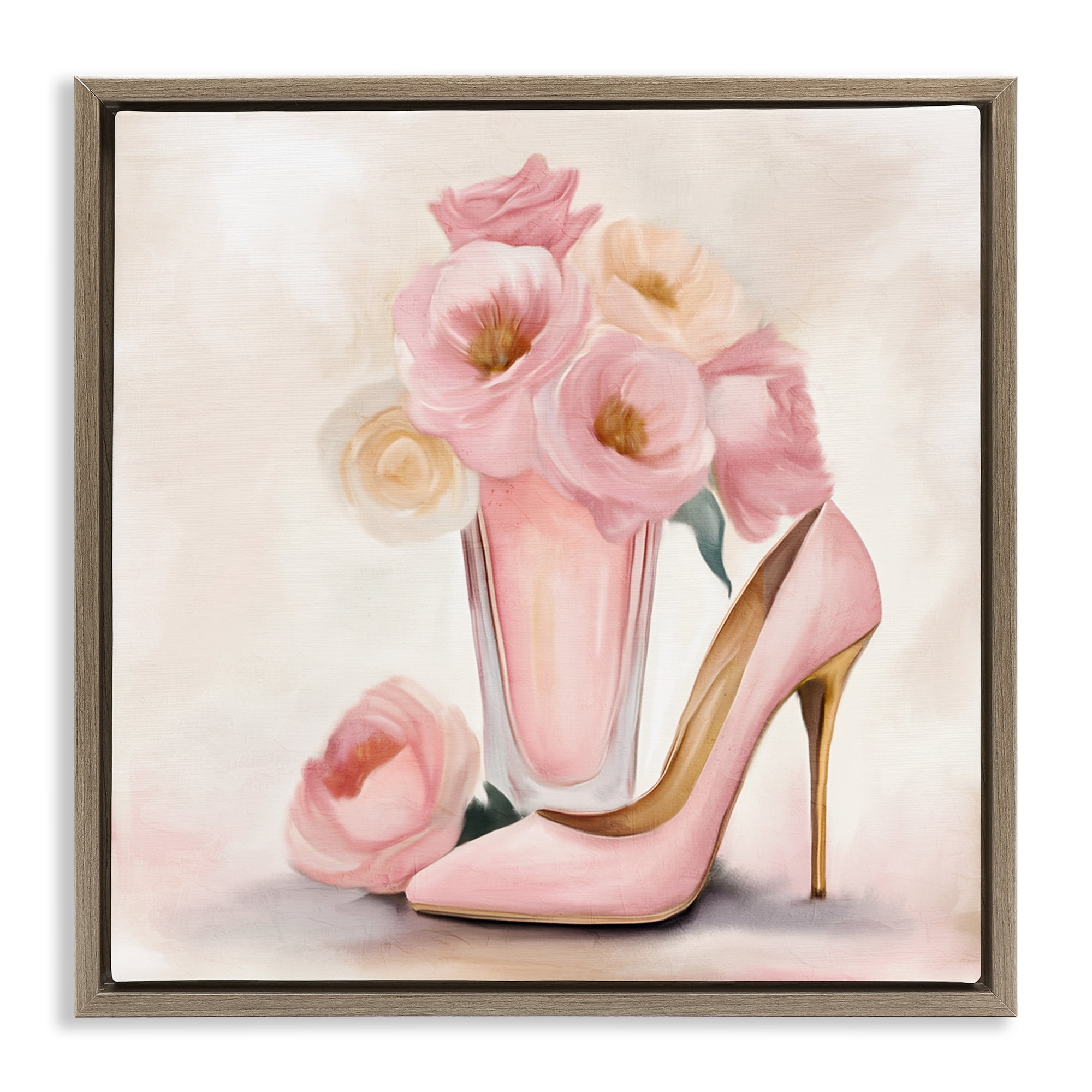 Stupell Industries Pink Beauty Bouquet Brown Framed Floater Canvas Wall Art, design by Kim Allen