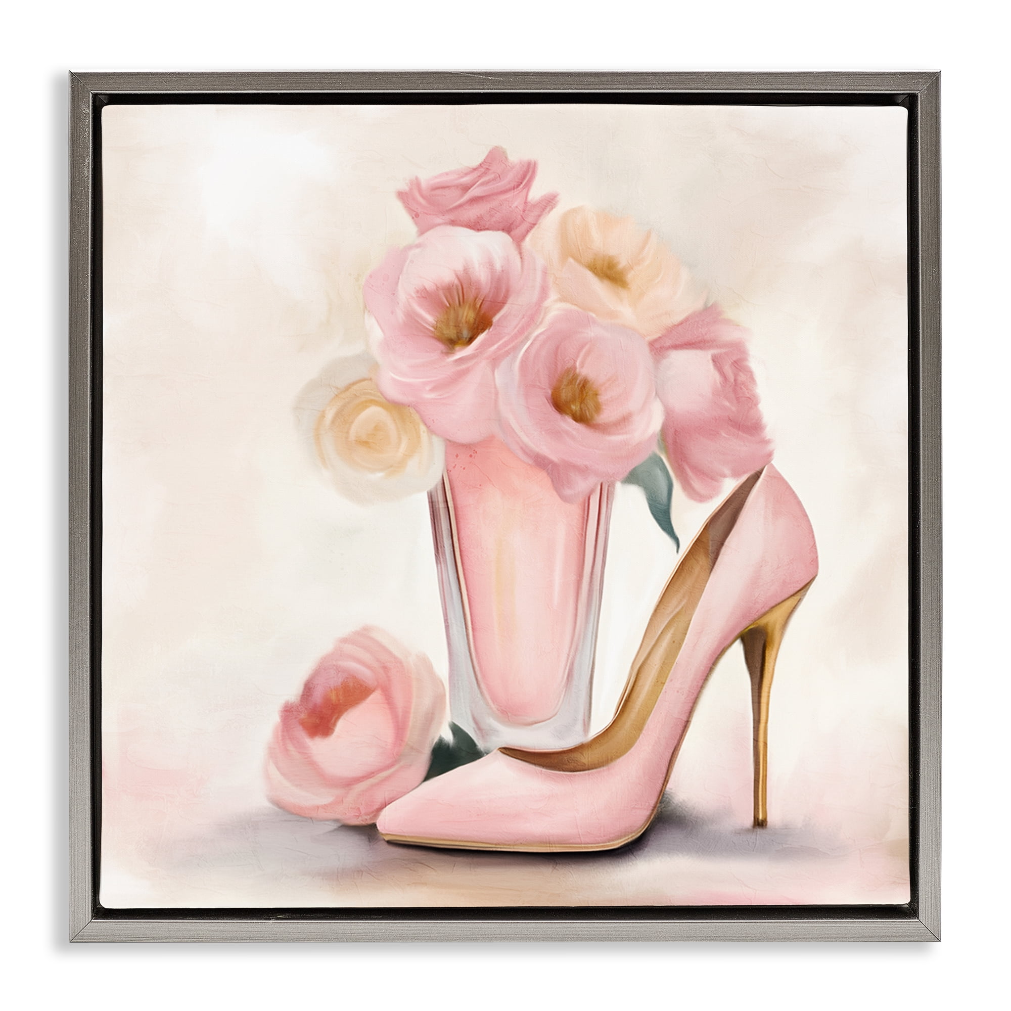 Stupell Industries Pink Beauty Bouquet Gray Framed Floater Canvas Wall Art, design by Kim Allen