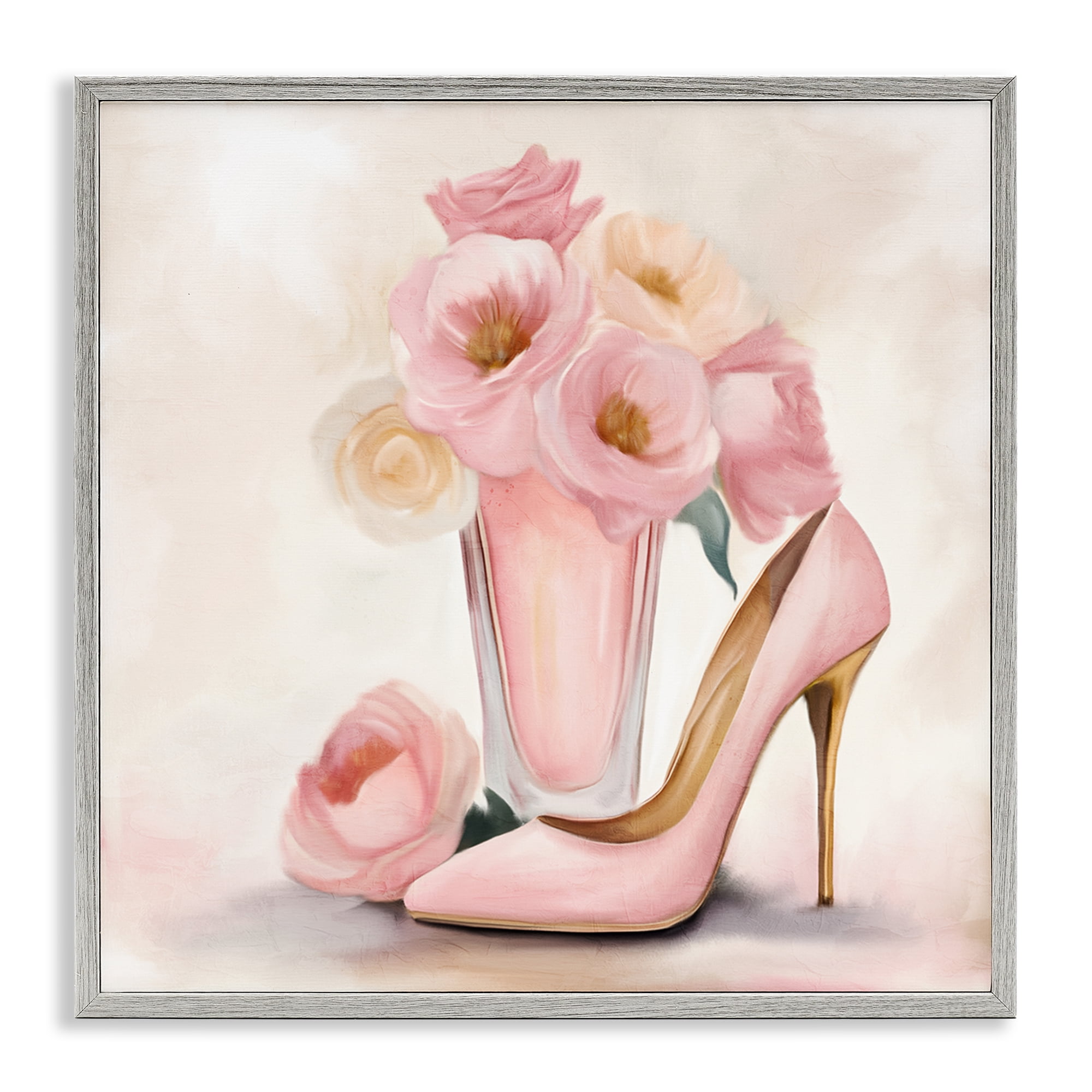 Stupell Industries Pink Beauty Bouquet Gray Framed Giclee Art, design by Kim Allen