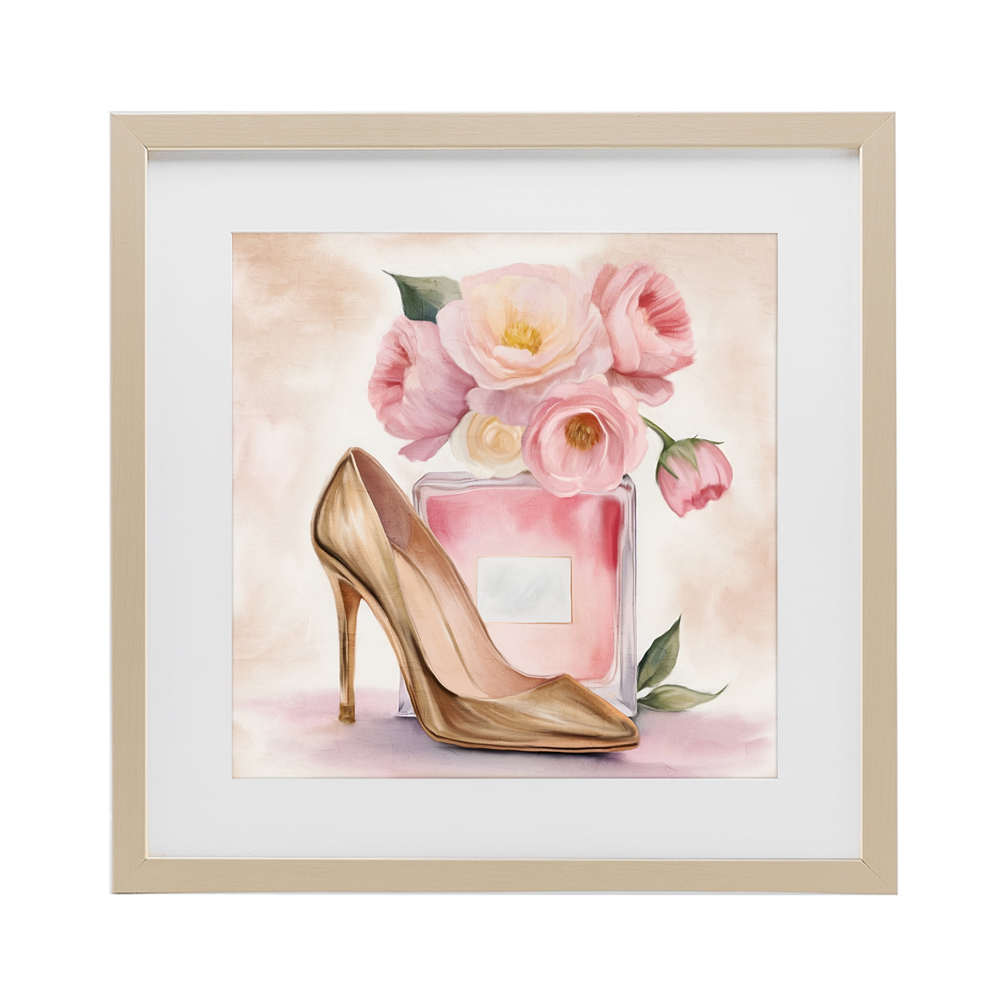Stupell Industries Pink Beauty Heel & Flowers Birch Framed Print Under Glass, design by Kim Allen