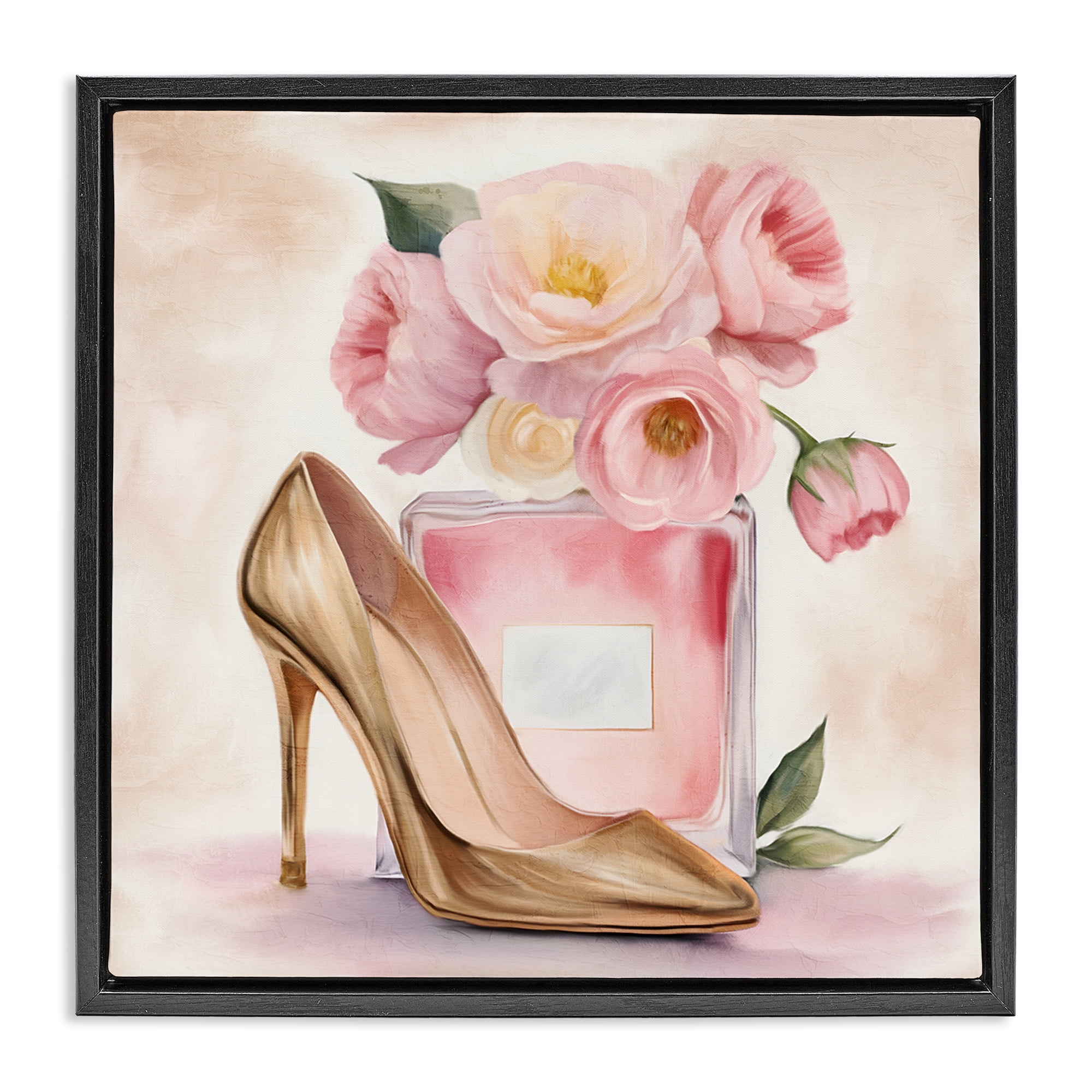 Stupell Industries Pink Beauty Heel & Flowers Black Framed Floater Canvas Wall Art, design by Kim Allen