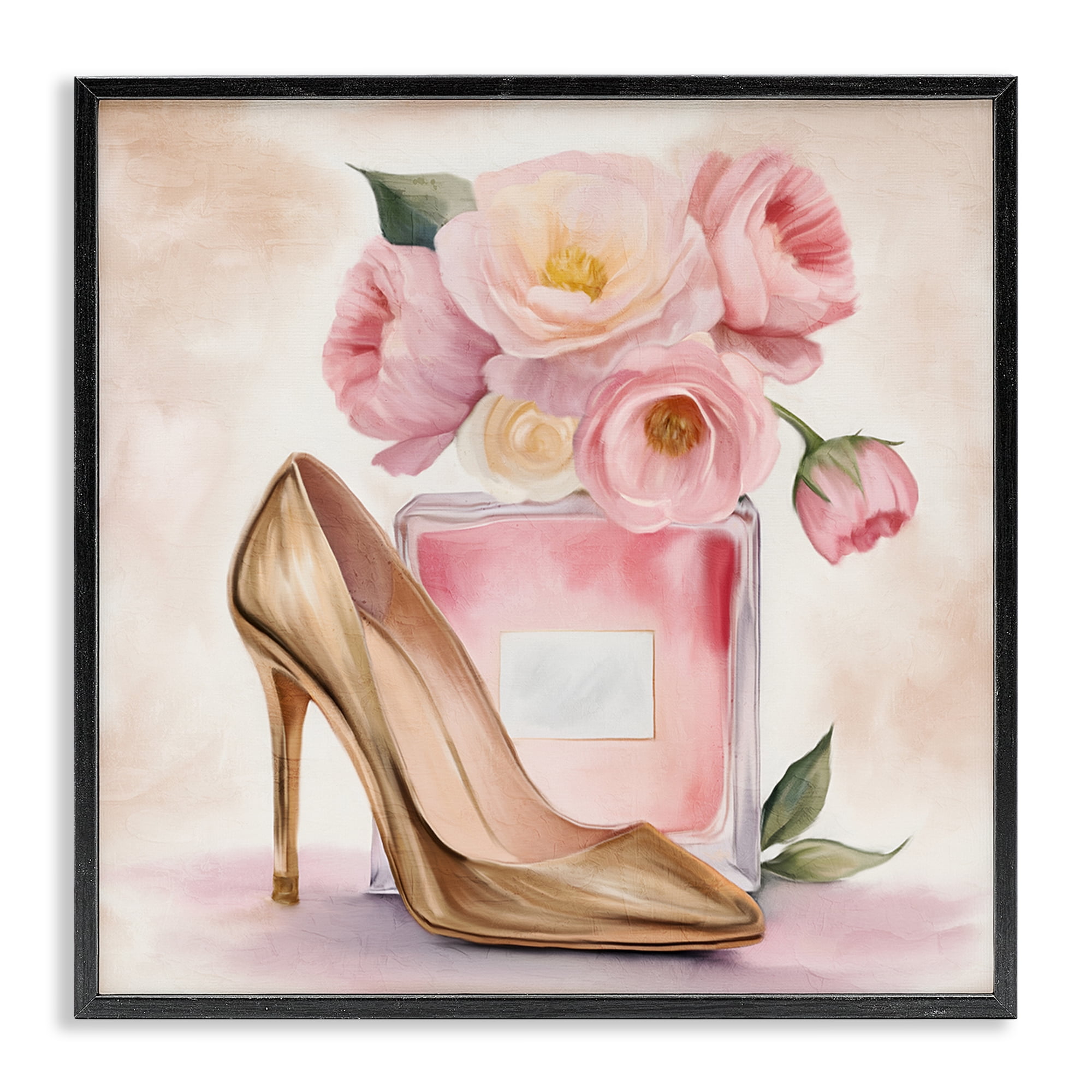 Stupell Industries Pink Beauty Heel & Flowers Black Framed Giclee Art, design by Kim Allen
