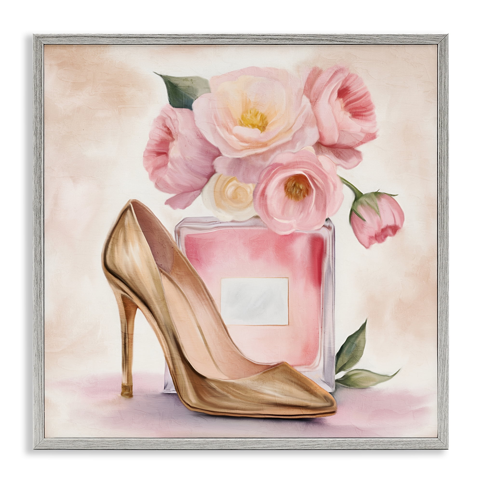 Stupell Industries Pink Beauty Heel & Flowers Gray Framed Giclee Art, design by Kim Allen