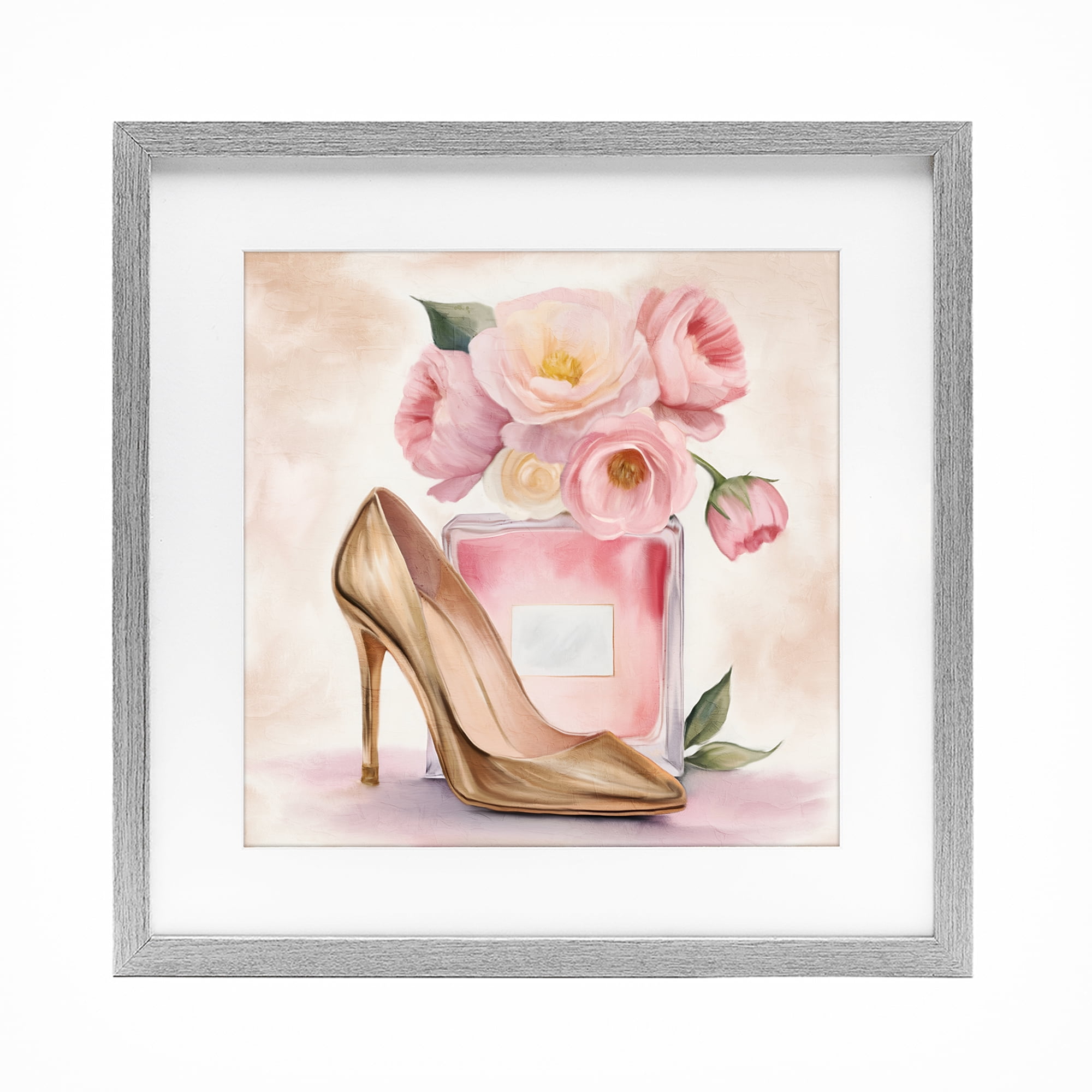 Stupell Industries Pink Beauty Heel & Flowers Gray Framed Print Under Glass, design by Kim Allen