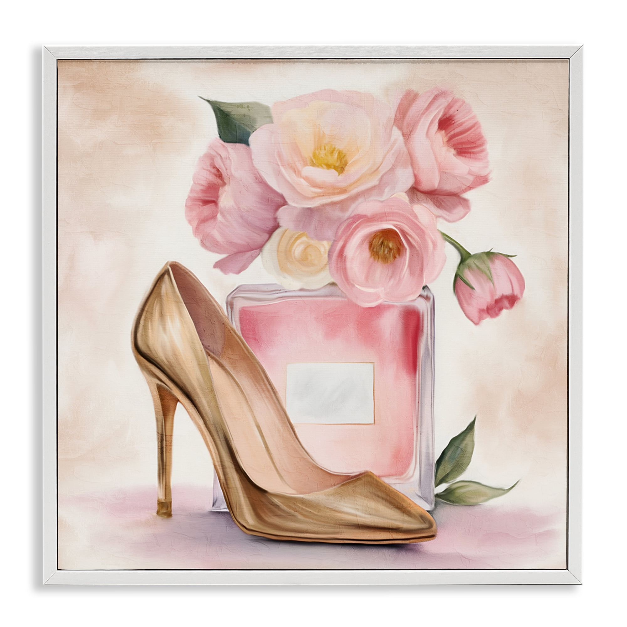 Stupell Industries Pink Beauty Heel & Flowers White Framed Giclee Art, design by Kim Allen