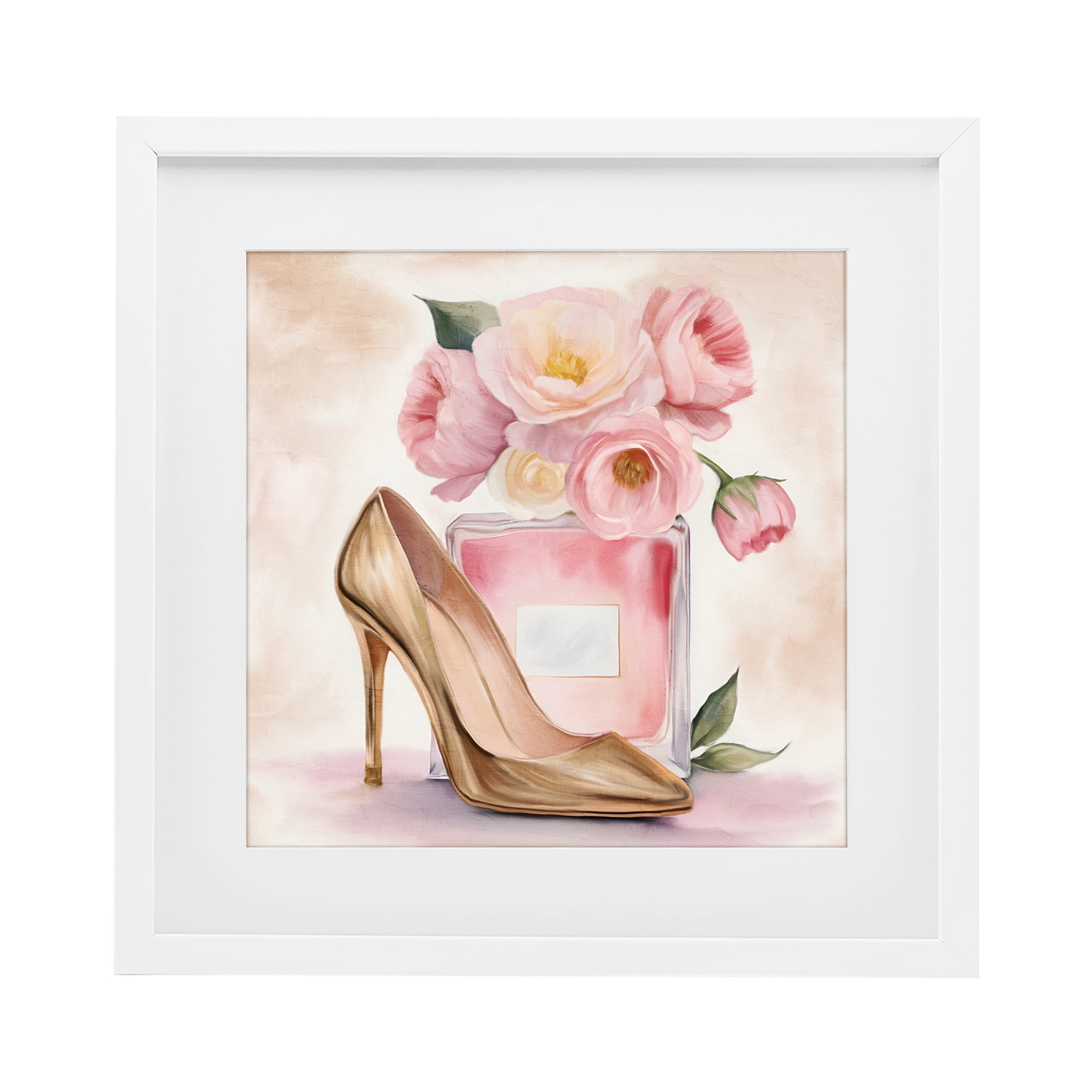 Stupell Industries Pink Beauty Heel & Flowers White Framed Print Under Glass, design by Kim Allen