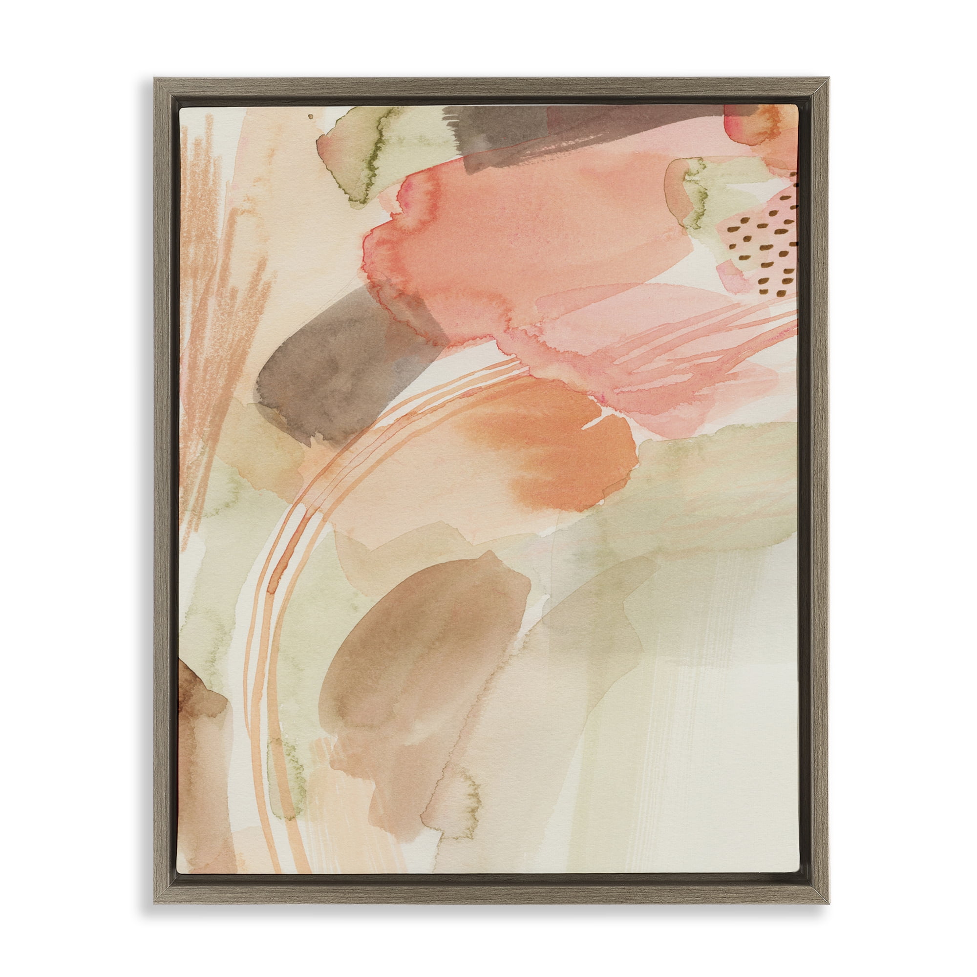 Stupell Industries Pink & Beige Abstraction Abstract Painting Brown Floater Framed Canvas Art Print Wall Art, 17 x 21