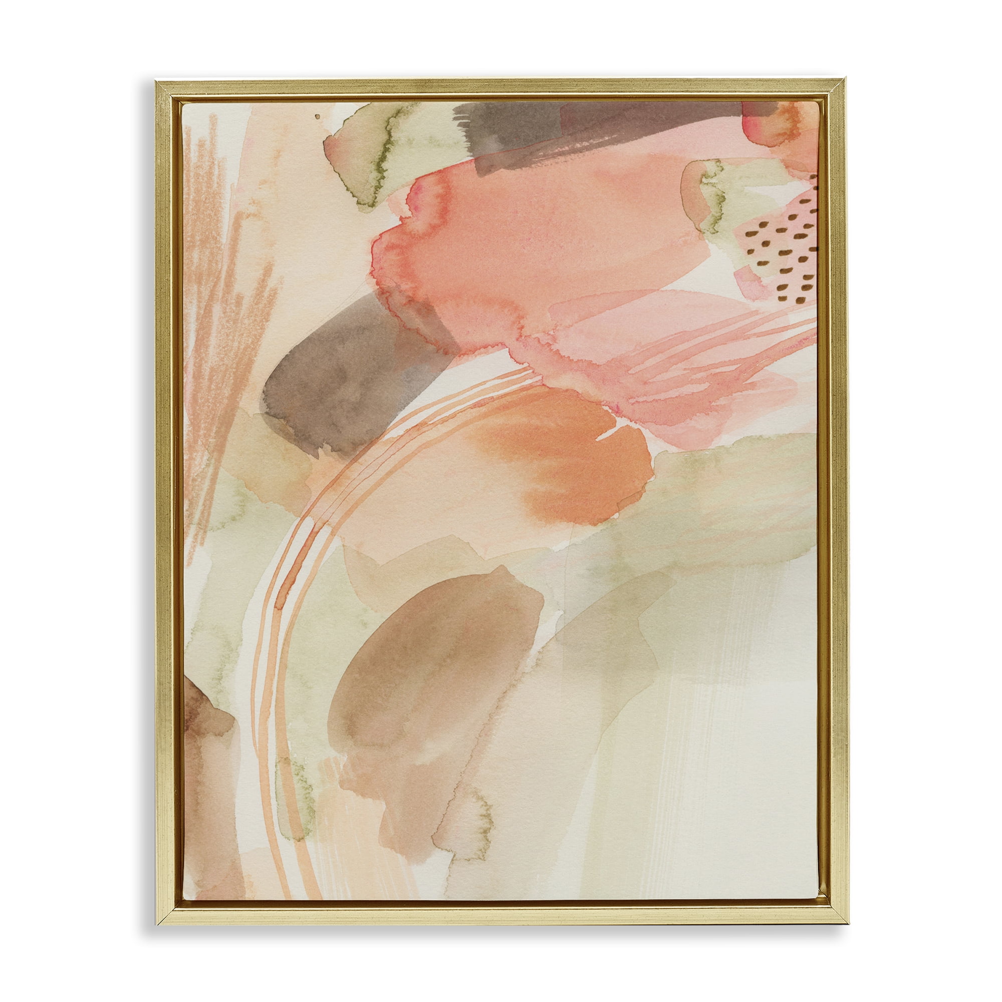 Stupell Industries Pink & Beige Abstraction Abstract Painting Gold Floater Framed Canvas Art Print Wall Art, 17 x 21