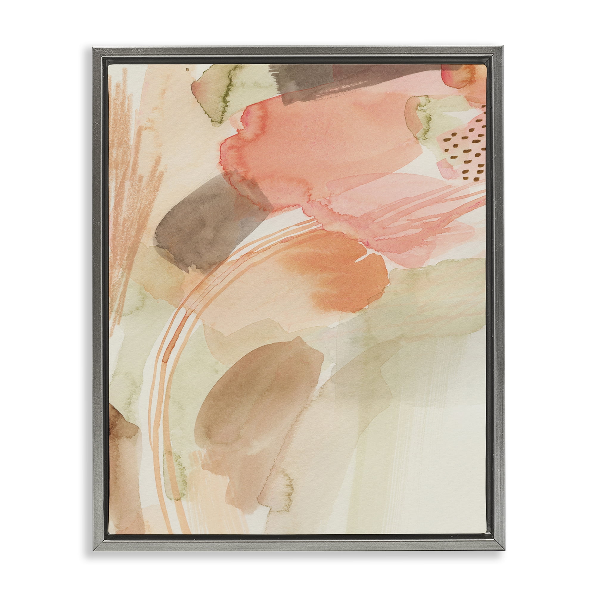 Stupell Industries Pink & Beige Abstraction Abstract Painting Gray Floater Framed Canvas Art Print Wall Art, 25 x 31
