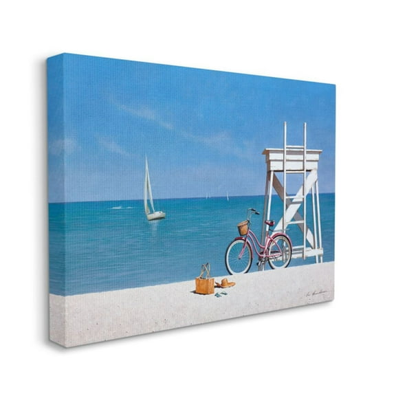 Stupell Industries Pink Bicycle Traditional Beach Lifeguard Stand Design by Zhen-Huan Lu, 30" x 40"