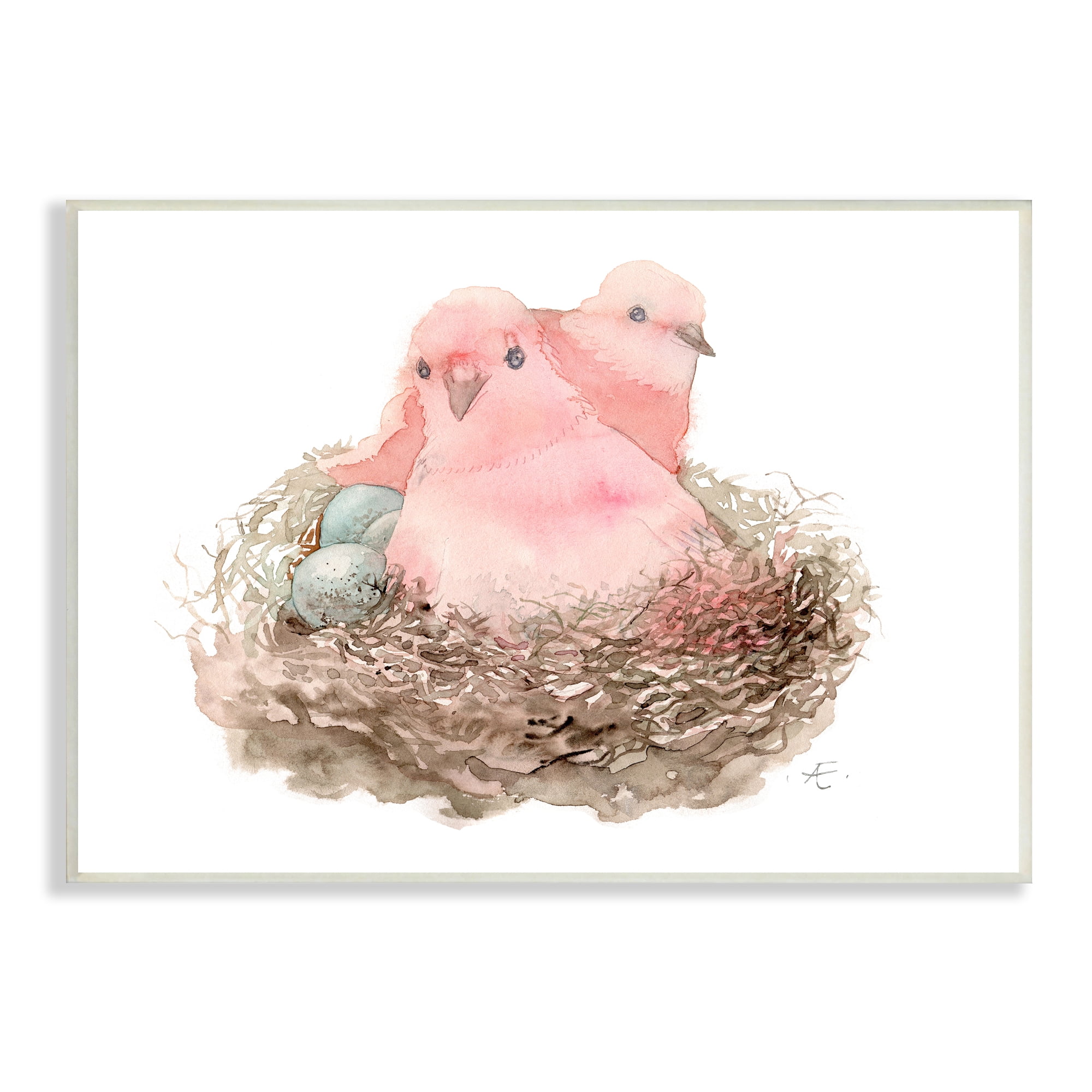 Stupell Industries Pink Birds Nesting with Soft Blue Eggs Animals & Insects Painting Unframed Art Print Wall Art, 10 x 15